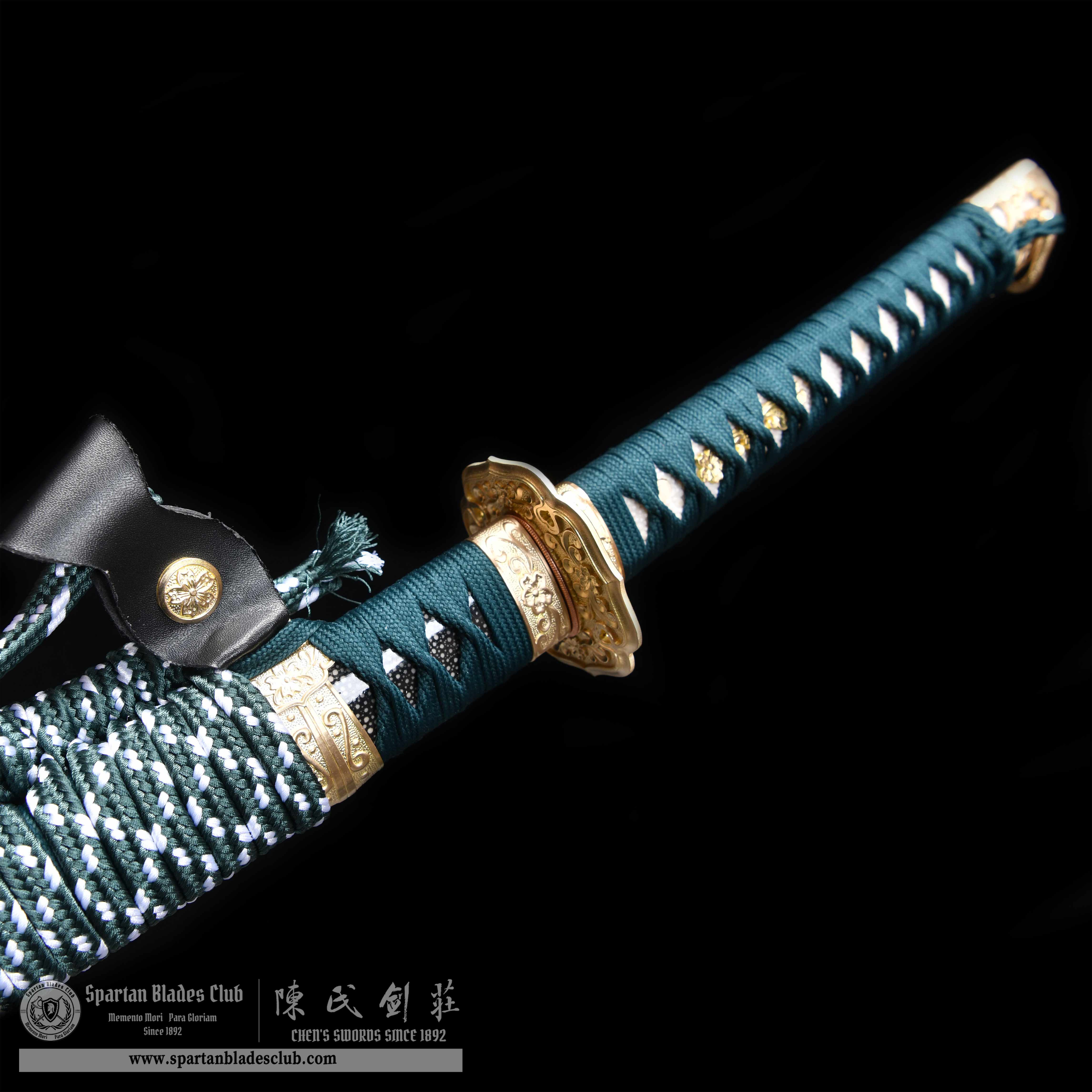 HY70 | Cui Jin Samurai | Tachi | Tamahagane steel or Damascus steel | Clay-tempered | Green | Ray-skin | Battle-Ready | Full-tang | Spartan Blades Club | CHEN'S SWORDS 1892 - Spartan Blades Club