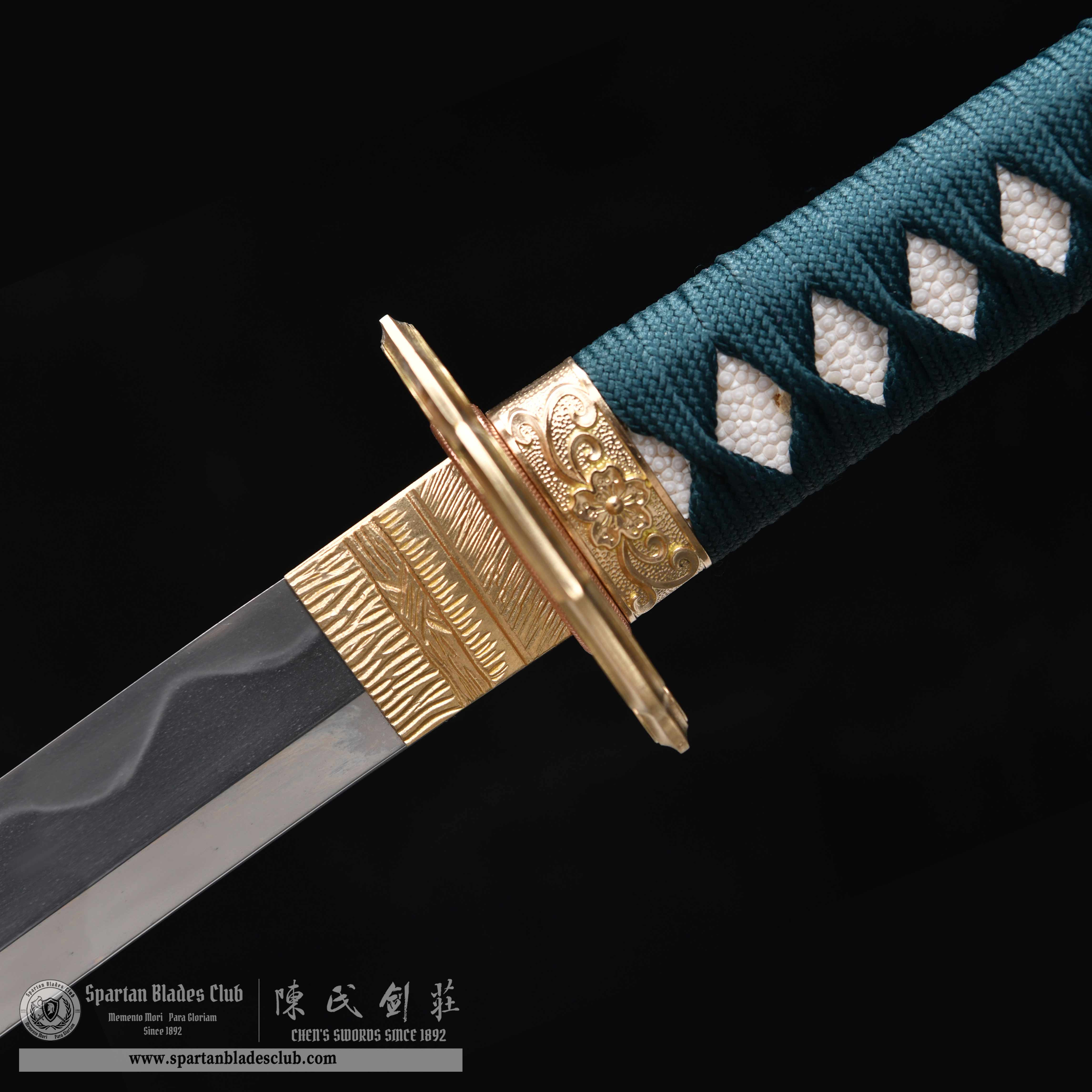 HY70 | Cui Jin Samurai | Tachi | Tamahagane steel or Damascus steel | Clay-tempered | Green | Ray-skin | Battle-Ready | Full-tang | Spartan Blades Club | CHEN'S SWORDS 1892 - Spartan Blades Club