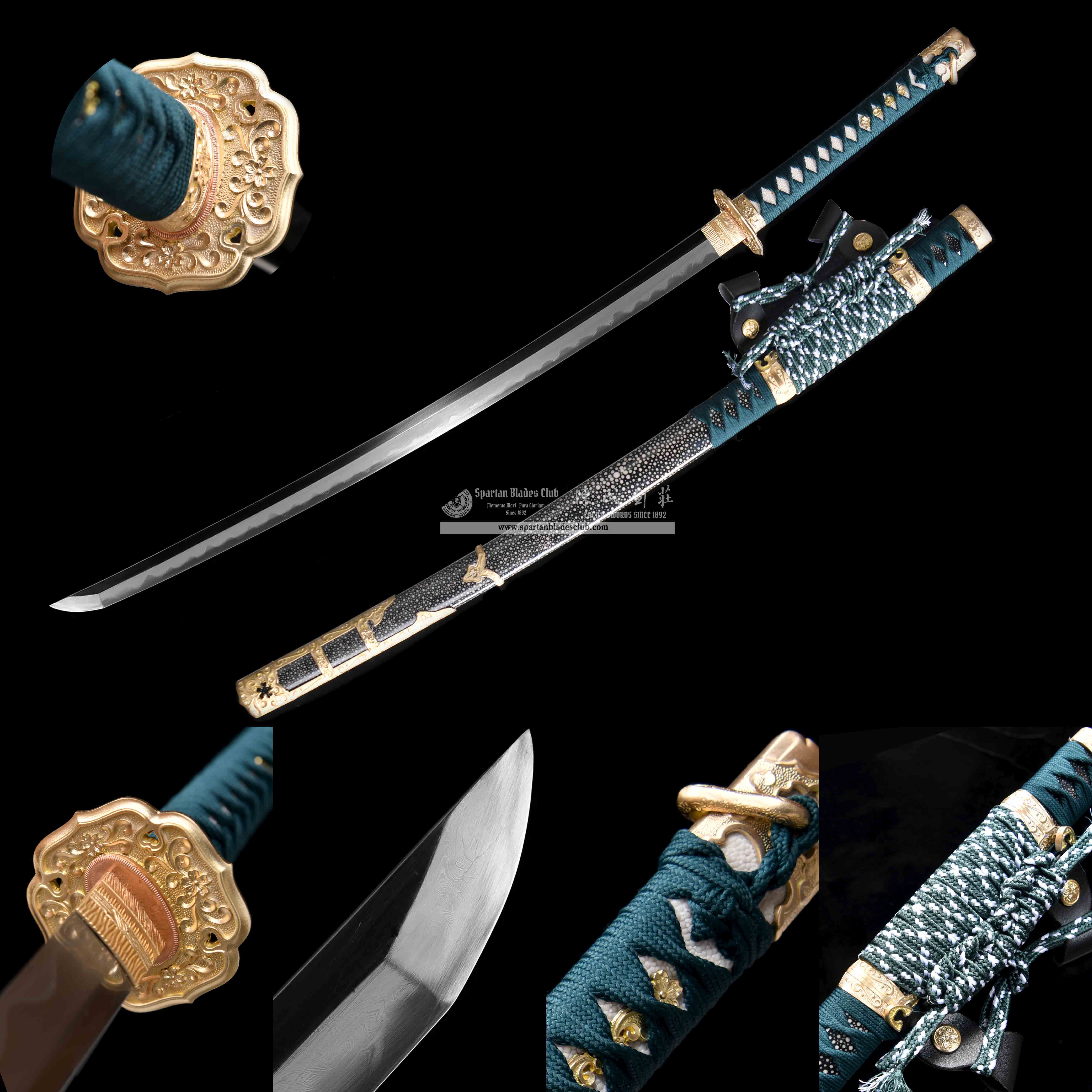 HY70 | Cui Jin Samurai | Tachi | Tamahagane steel or Damascus steel | Clay-tempered | Green | Ray-skin | Battle-Ready | Full-tang | Spartan Blades Club | CHEN'S SWORDS 1892 - Spartan Blades Club