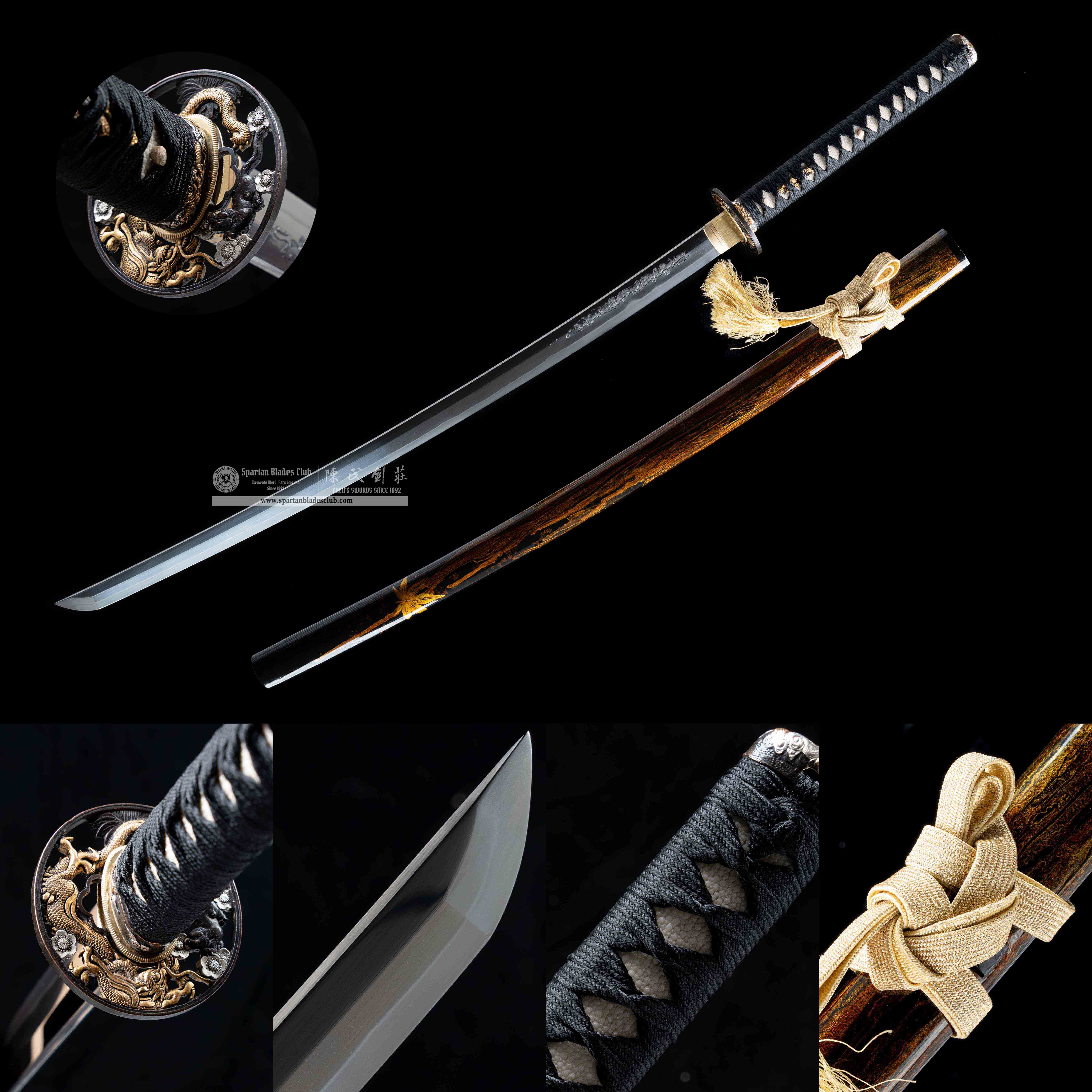 HY30|Dark - Gold Shimmer Katana|Katana|Tamahagane steel|Clay-tempered|Real Hamon|Black&golden|Battle-Ready|Full-tang|Spartan Blades Club|CHEN'S SWORDS 1892 - Spartan Blades Club - 陳氏劍莊1892