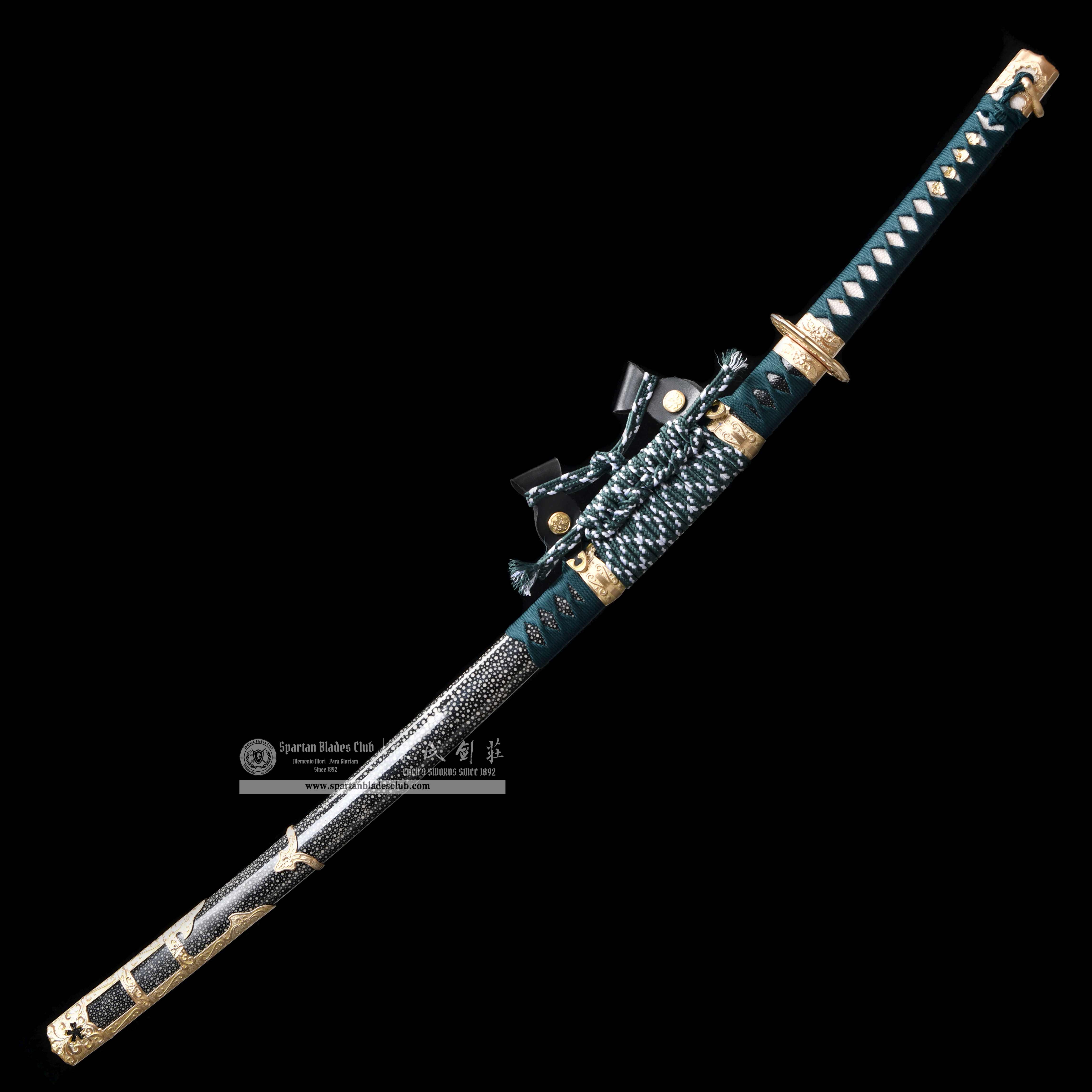 HY70 | Cui Jin Samurai | Tachi | Tamahagane steel or Damascus steel | Clay-tempered | Green | Ray-skin | Battle-Ready | Full-tang | Spartan Blades Club | CHEN'S SWORDS 1892 - Spartan Blades Club