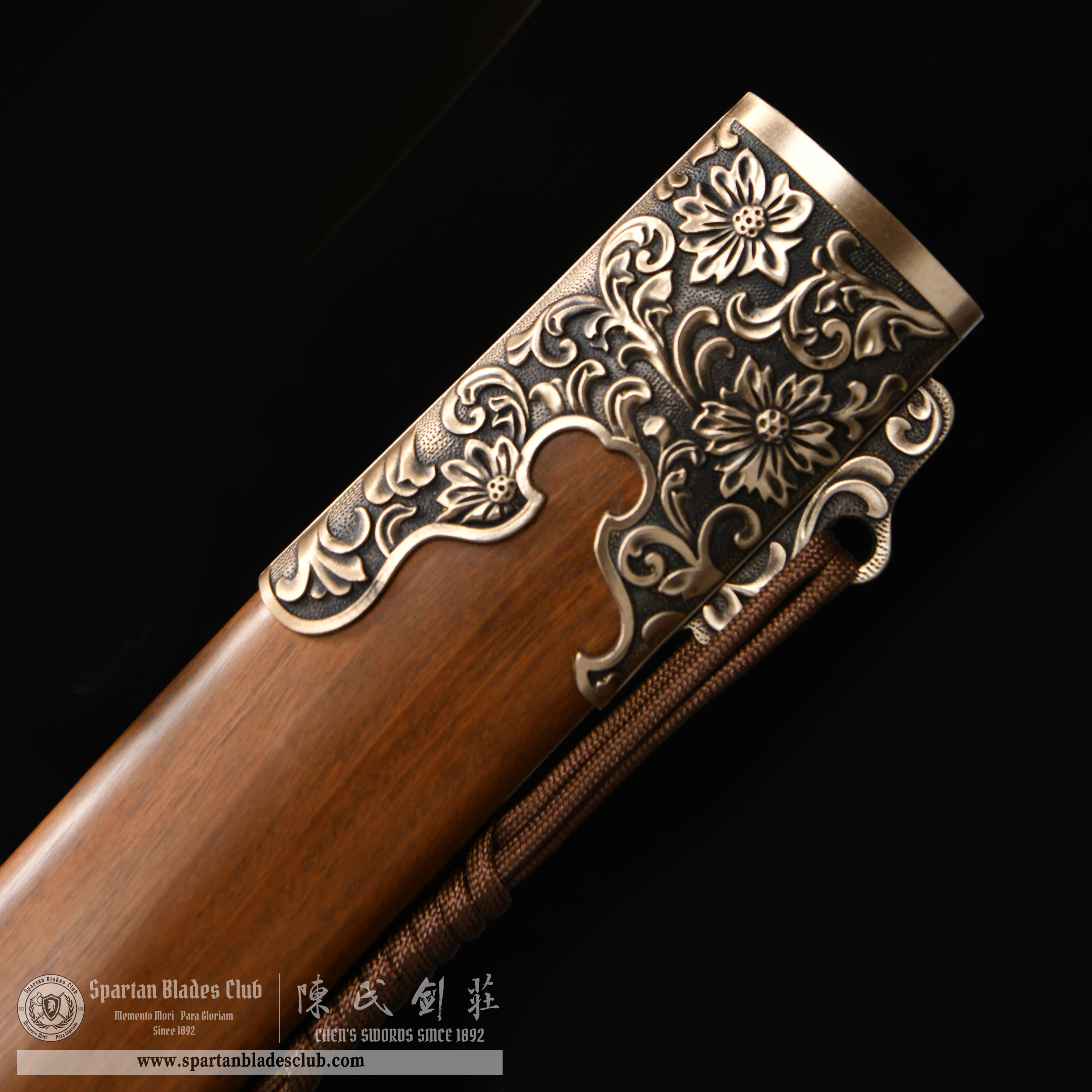 HY72 | Tong Hua Qing Dao | Qing Dao | Damascus steel | brown | flower | Battle-Ready | Full-tang | Spartan Blades Club | CHEN'S SWORDS 1892 - Spartan Blades Club - 陳氏劍莊1892