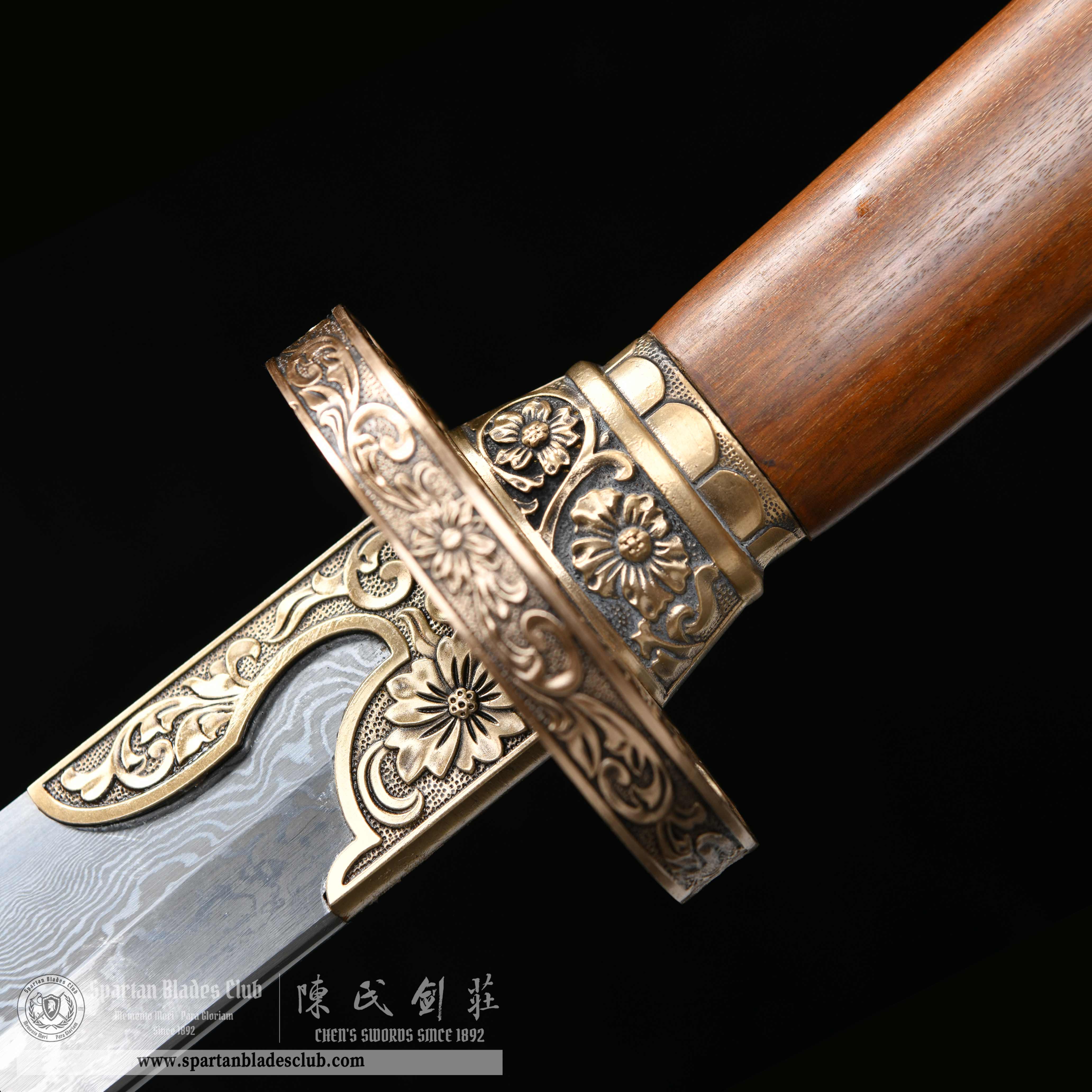 HY72 | Tong Hua Qing Dao | Qing Dao | Damascus steel | brown | flower | Battle-Ready | Full-tang | Spartan Blades Club | CHEN'S SWORDS 1892 - Spartan Blades Club - 陳氏劍莊1892