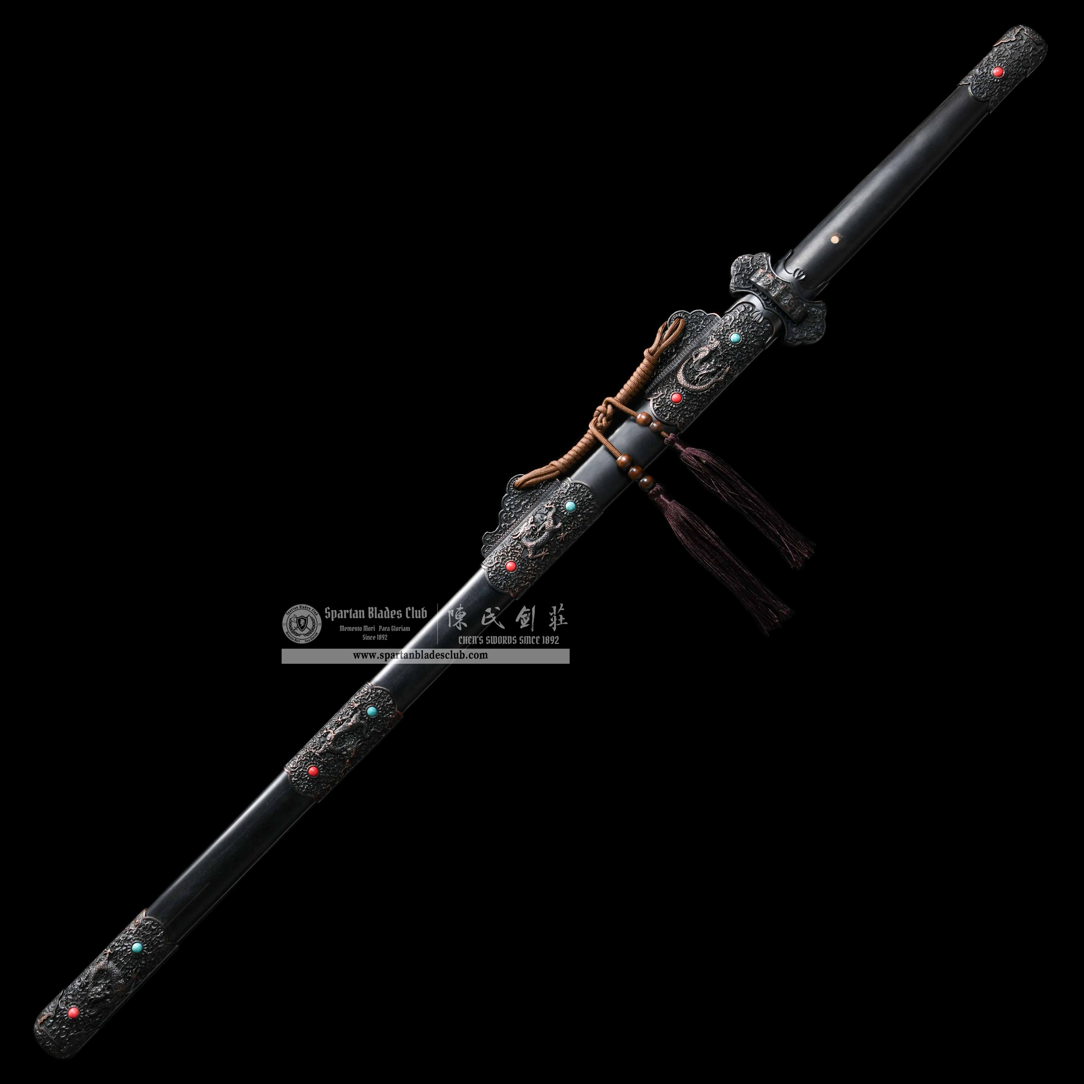 HY73 | Mo loong Jian | Chinese Sword(JIAN) | Damascus steel | Clay-tempered | Real Hamon | Black | Battle-Ready | Full-tang | Spartan Blades Club | CHEN'S SWORDS 1892 - Spartan Blades Club - 陳氏劍莊1892