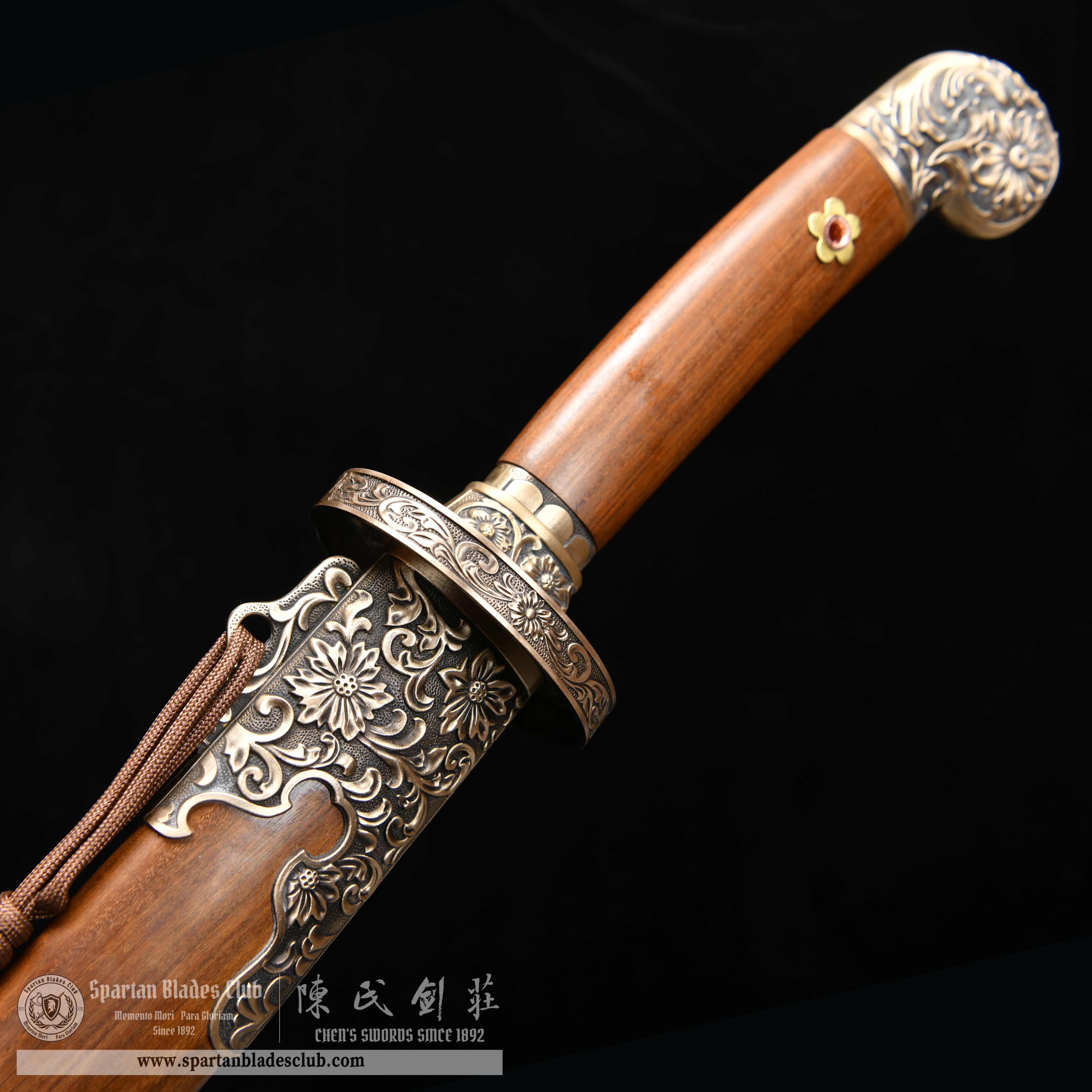 HY72 | Tong Hua Qing Dao | Qing Dao | Damascus steel | brown | flower | Battle-Ready | Full-tang | Spartan Blades Club | CHEN'S SWORDS 1892 - Spartan Blades Club - 陳氏劍莊1892