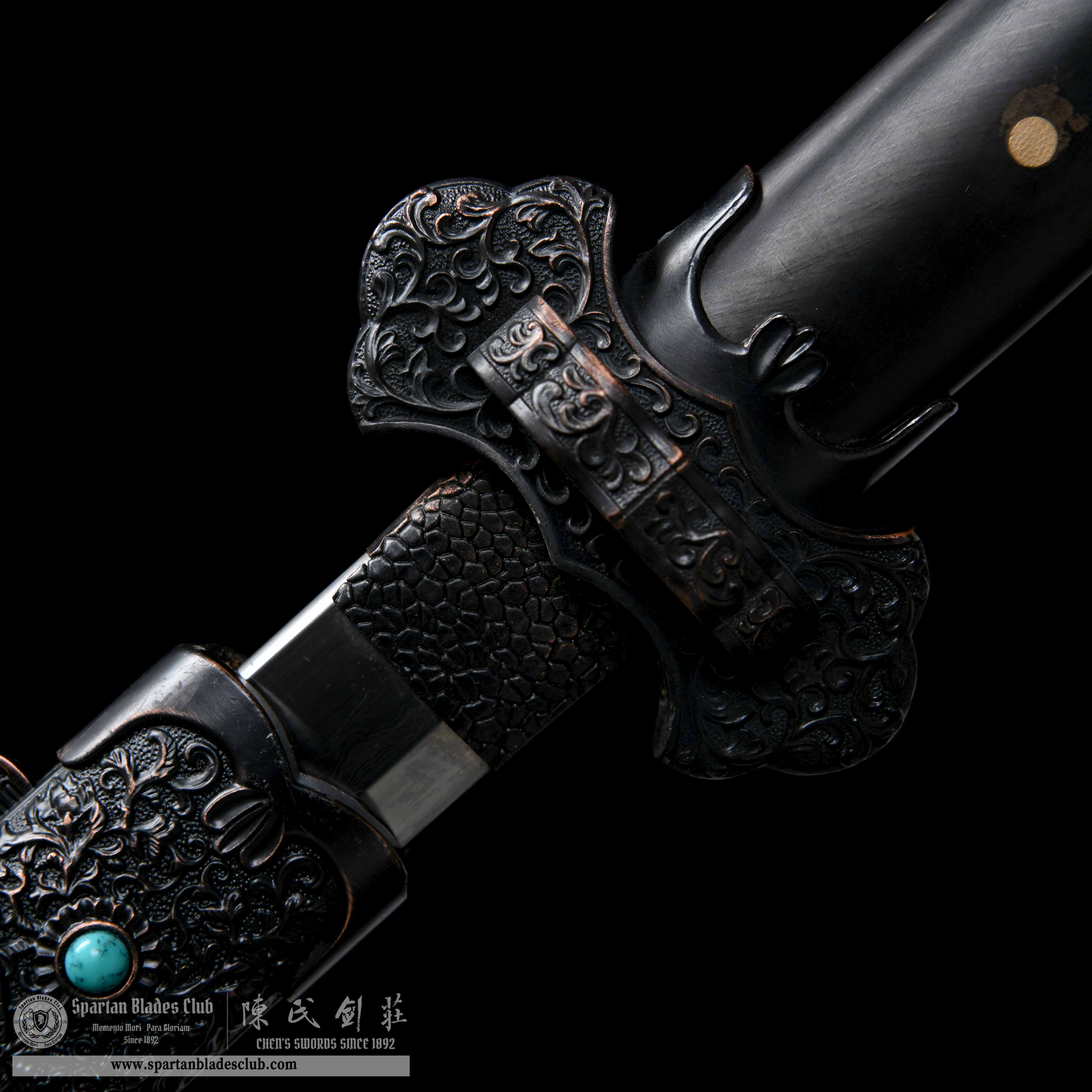 HY73 | Mo loong Jian | Chinese Sword(JIAN) | Damascus steel | Clay-tempered | Real Hamon | Black | Battle-Ready | Full-tang | Spartan Blades Club | CHEN'S SWORDS 1892 - Spartan Blades Club - 陳氏劍莊1892