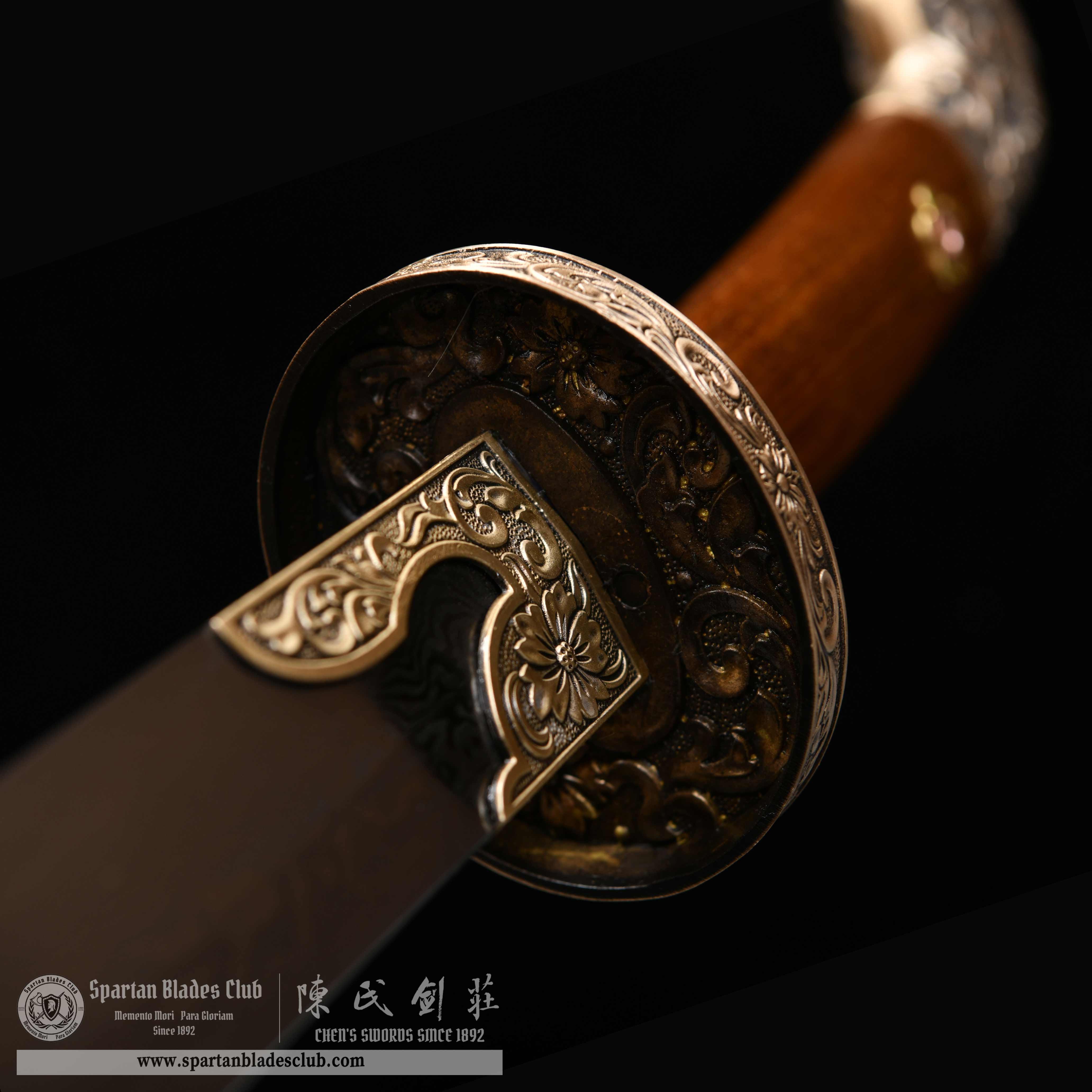 HY72 | Tong Hua Qing Dao | Qing Dao | Damascus steel | brown | flower | Battle-Ready | Full-tang | Spartan Blades Club | CHEN'S SWORDS 1892 - Spartan Blades Club - 陳氏劍莊1892