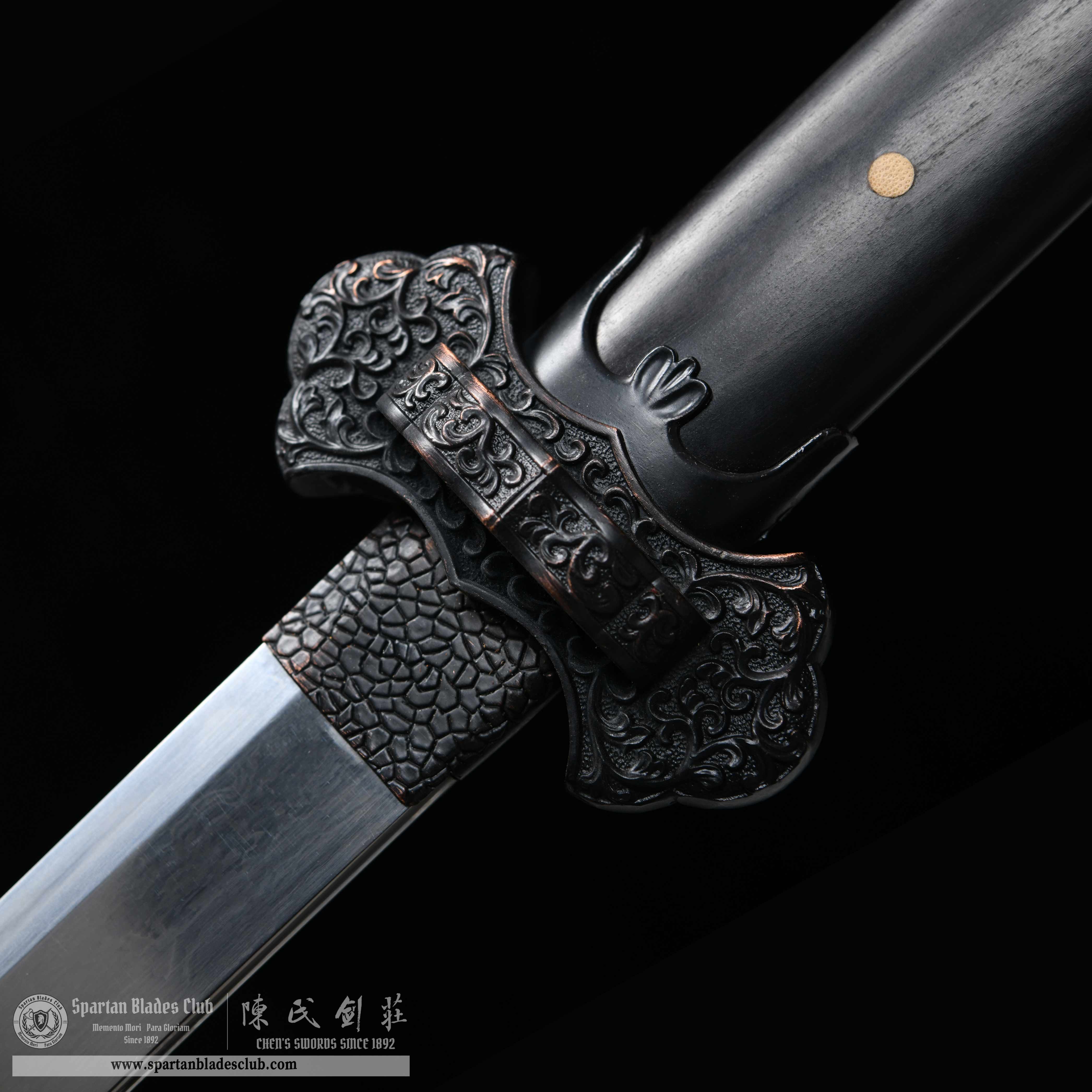 HY73 | Mo loong Jian | Chinese Sword(JIAN) | Damascus steel | Clay-tempered | Real Hamon | Black | Battle-Ready | Full-tang | Spartan Blades Club | CHEN'S SWORDS 1892 - Spartan Blades Club - 陳氏劍莊1892