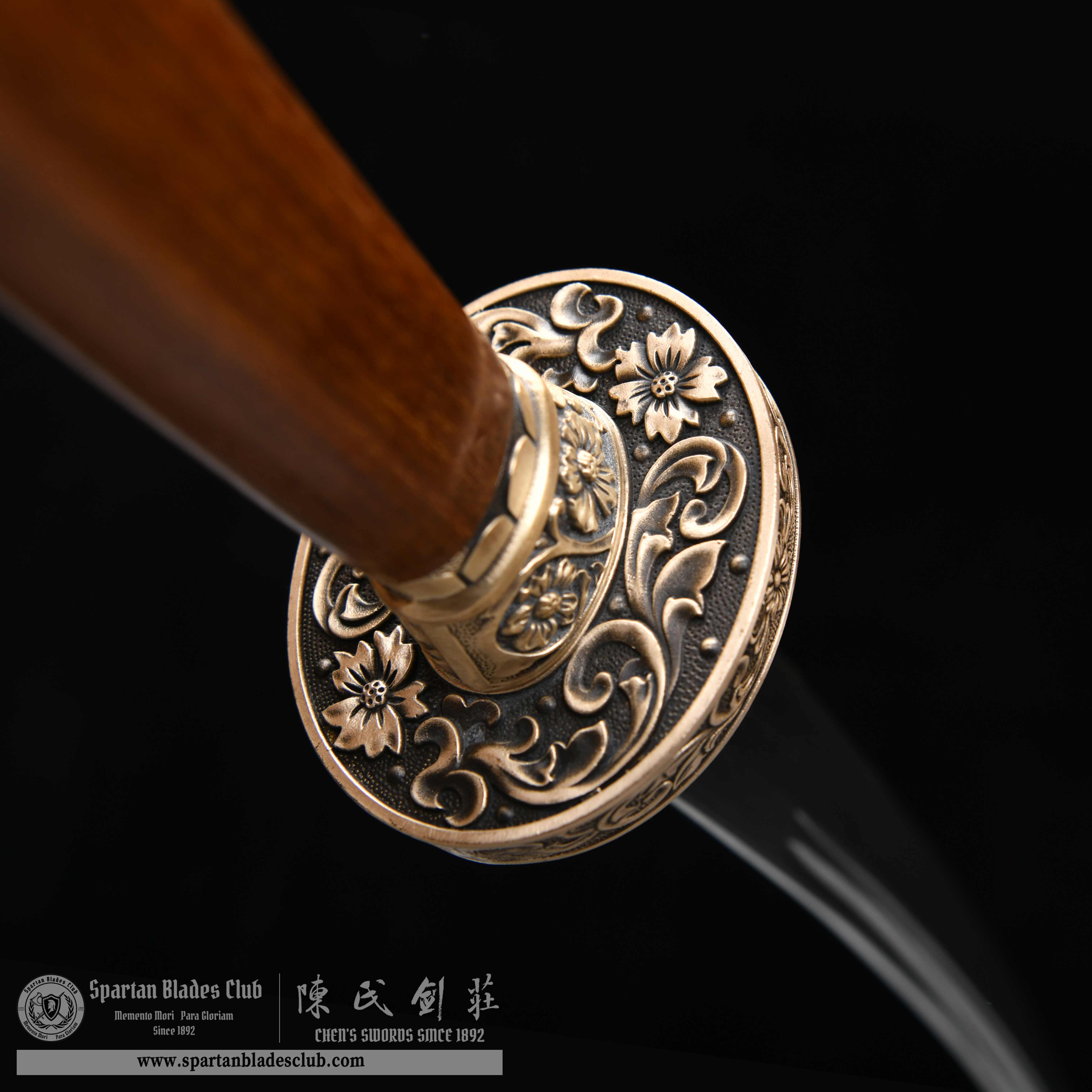 HY72 | Tong Hua Qing Dao | Qing Dao | Damascus steel | brown | flower | Battle-Ready | Full-tang | Spartan Blades Club | CHEN'S SWORDS 1892 - Spartan Blades Club - 陳氏劍莊1892