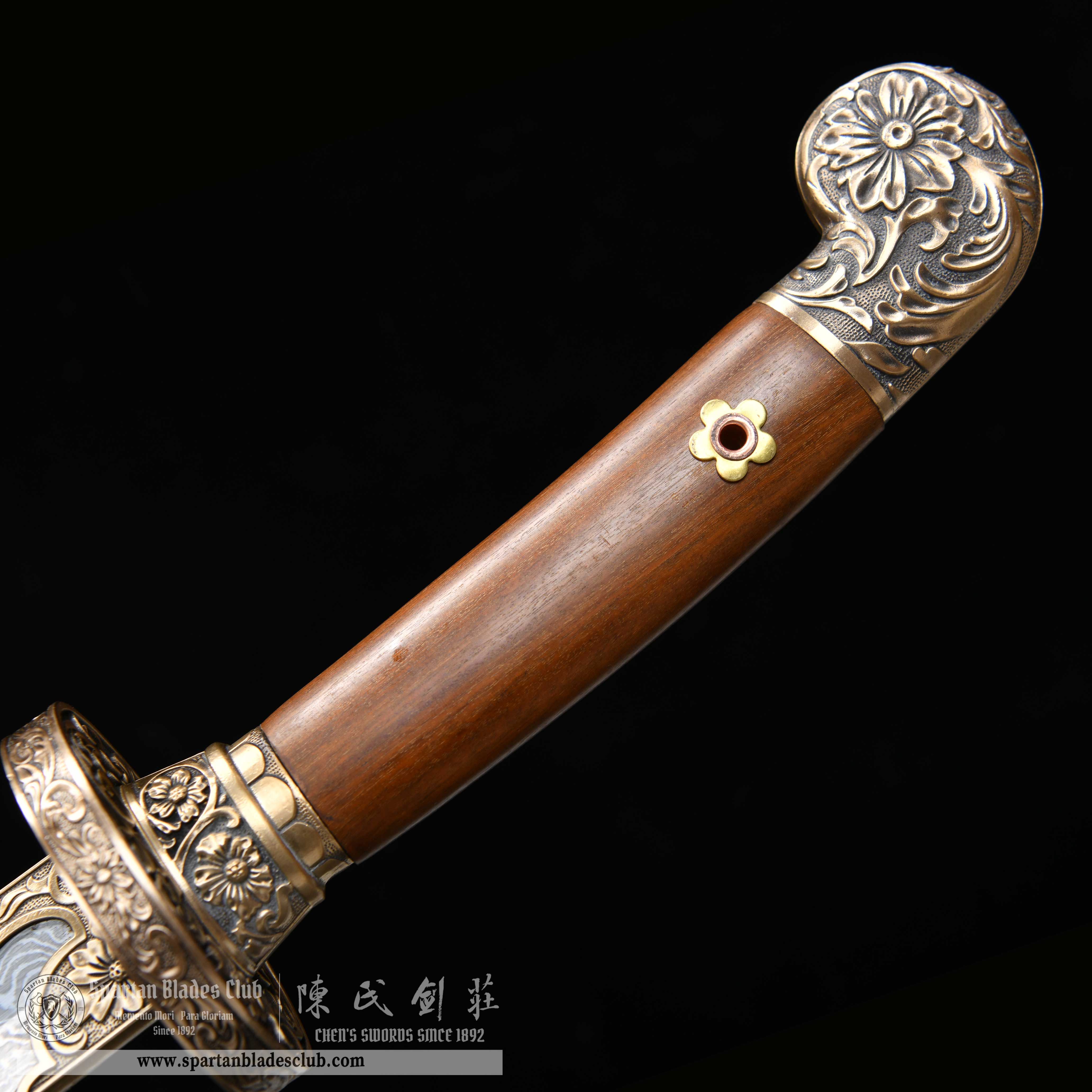 HY72 | Tong Hua Qing Dao | Qing Dao | Damascus steel | brown | flower | Battle-Ready | Full-tang | Spartan Blades Club | CHEN'S SWORDS 1892 - Spartan Blades Club - 陳氏劍莊1892