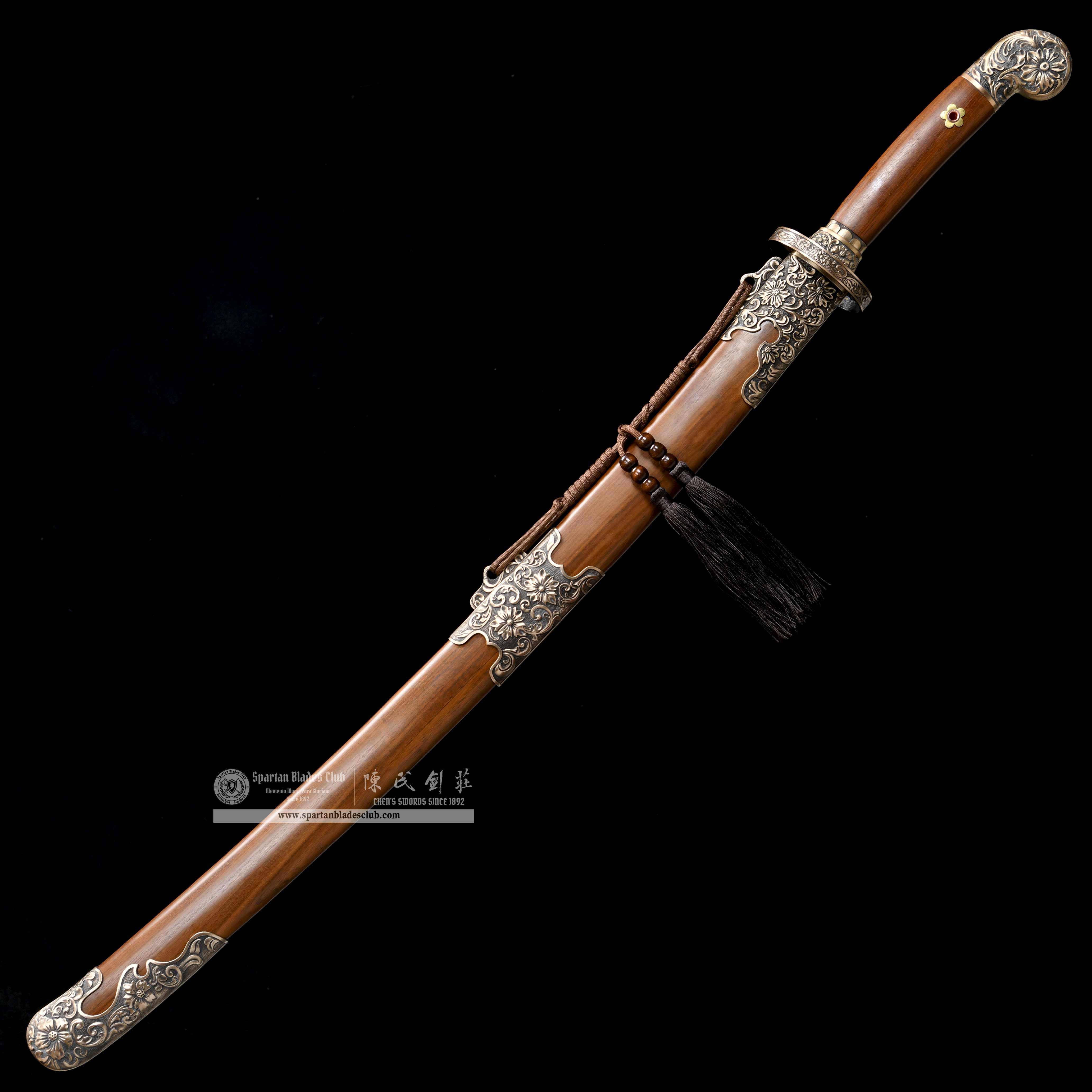 HY72 | Tong Hua Qing Dao | Qing Dao | Damascus steel | brown | flower | Battle-Ready | Full-tang | Spartan Blades Club | CHEN'S SWORDS 1892 - Spartan Blades Club - 陳氏劍莊1892