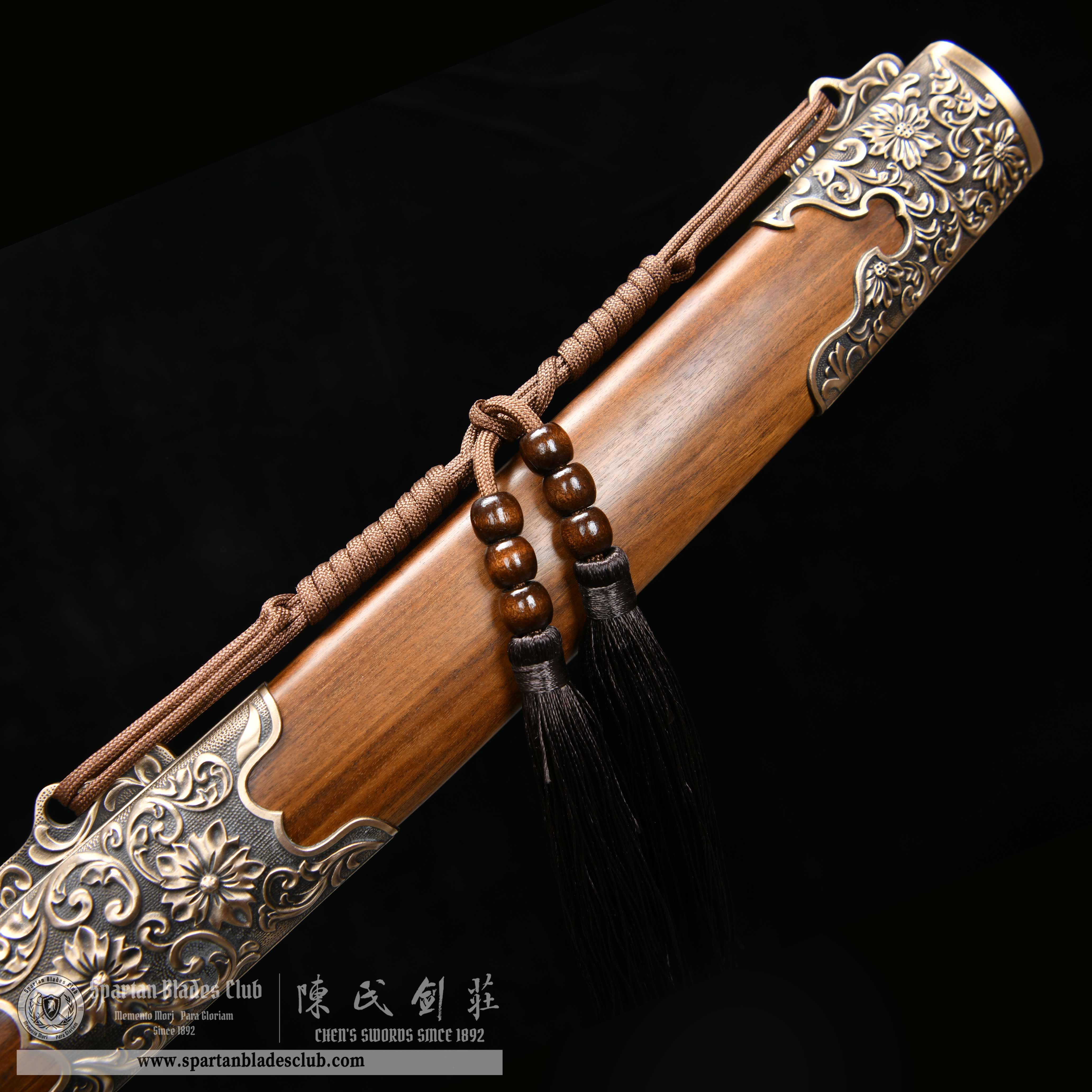 HY72 | Tong Hua Qing Dao | Qing Dao | Damascus steel | brown | flower | Battle-Ready | Full-tang | Spartan Blades Club | CHEN'S SWORDS 1892 - Spartan Blades Club - 陳氏劍莊1892