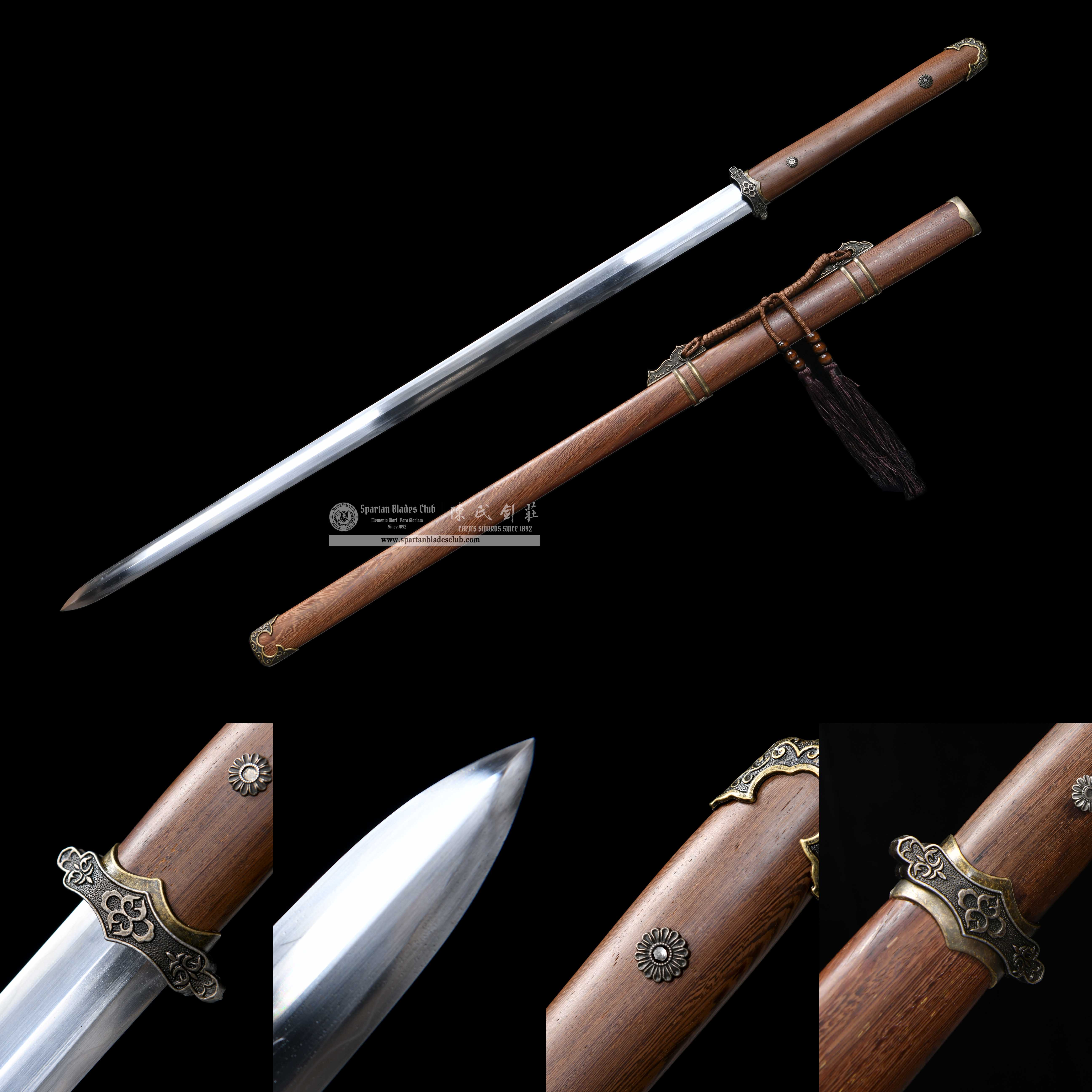 HY74 | Shuang Hua Jian | Chinese Sword（Tang JIAN Sword） | 1095 carbon steel | Clay-tempered | Real Hamon | Brown | Battle-Ready | Full-tang | Spartan Blades Club | CHEN'S SWORDS 1892 - Spartan Blades Club - 陳氏劍莊1892
