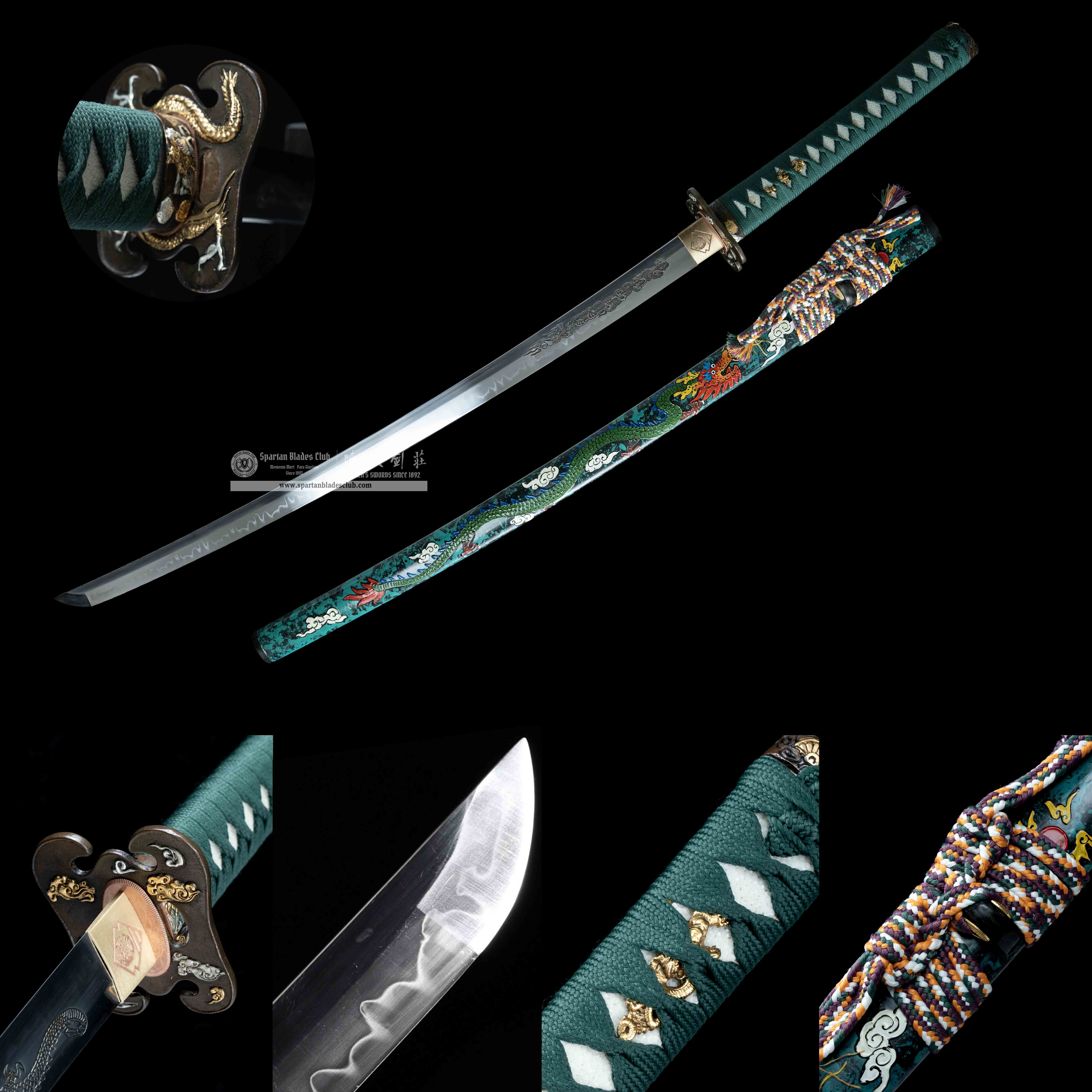 HY77 | Qing Loong Blade | Katana | T10 steel | Clay-tempered | Real Hamon | green | Loong(Chinese Dragon) | Battle-Ready | Full-tang | Spartan Blades Club | CHEN'S SWORDS 1892 - Spartan Blades Club - 陳氏劍莊1892