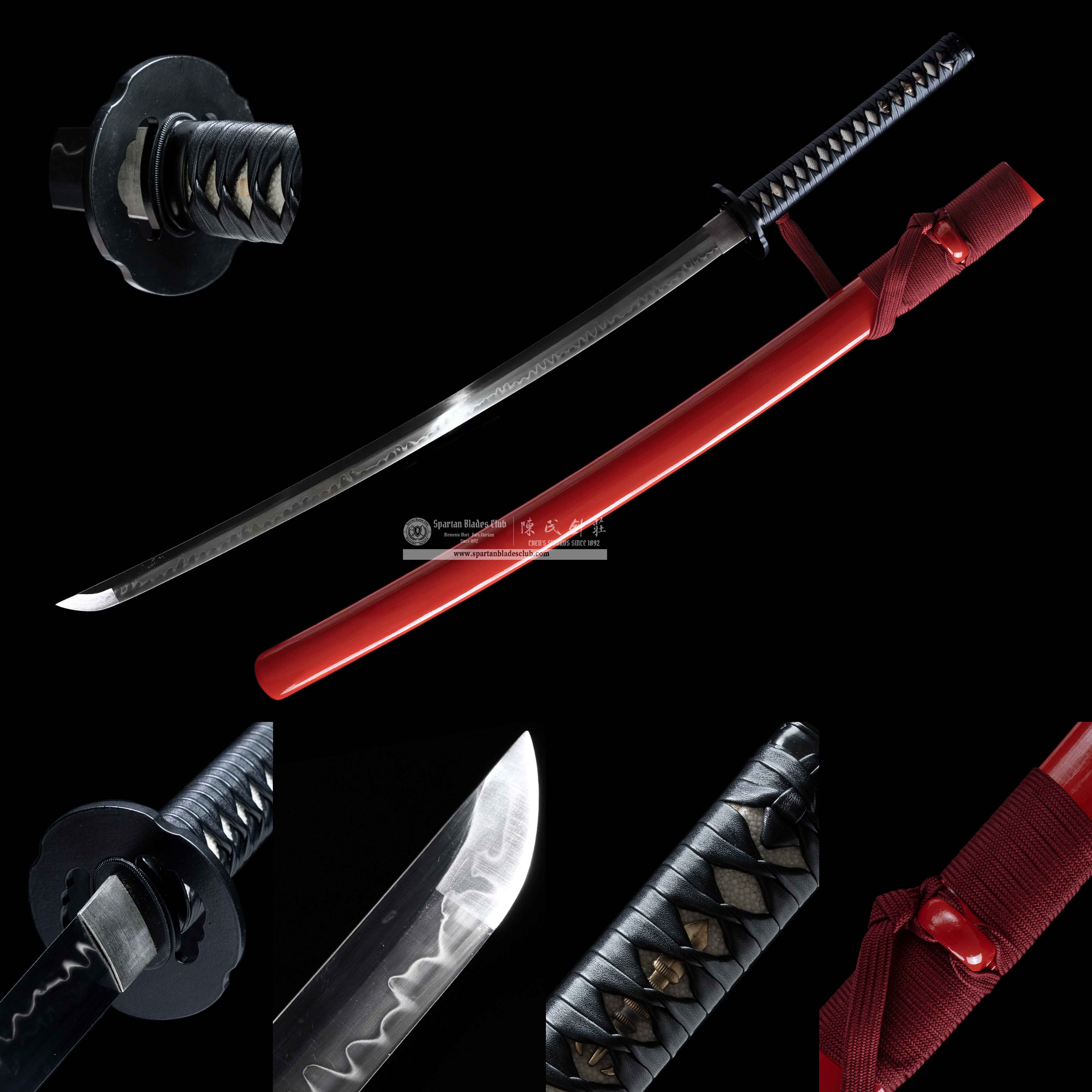 HY78 | Ninja Scroll - Jubei Kibagami Swords | Katana | T10 steel Clay-tempered  |  Real Hamon | Black & Red | Battle-Ready | Full-tang | Spartan Blades Club | CHEN'S SWORDS 1892 - Spartan Blades Club - 陳氏劍莊1892