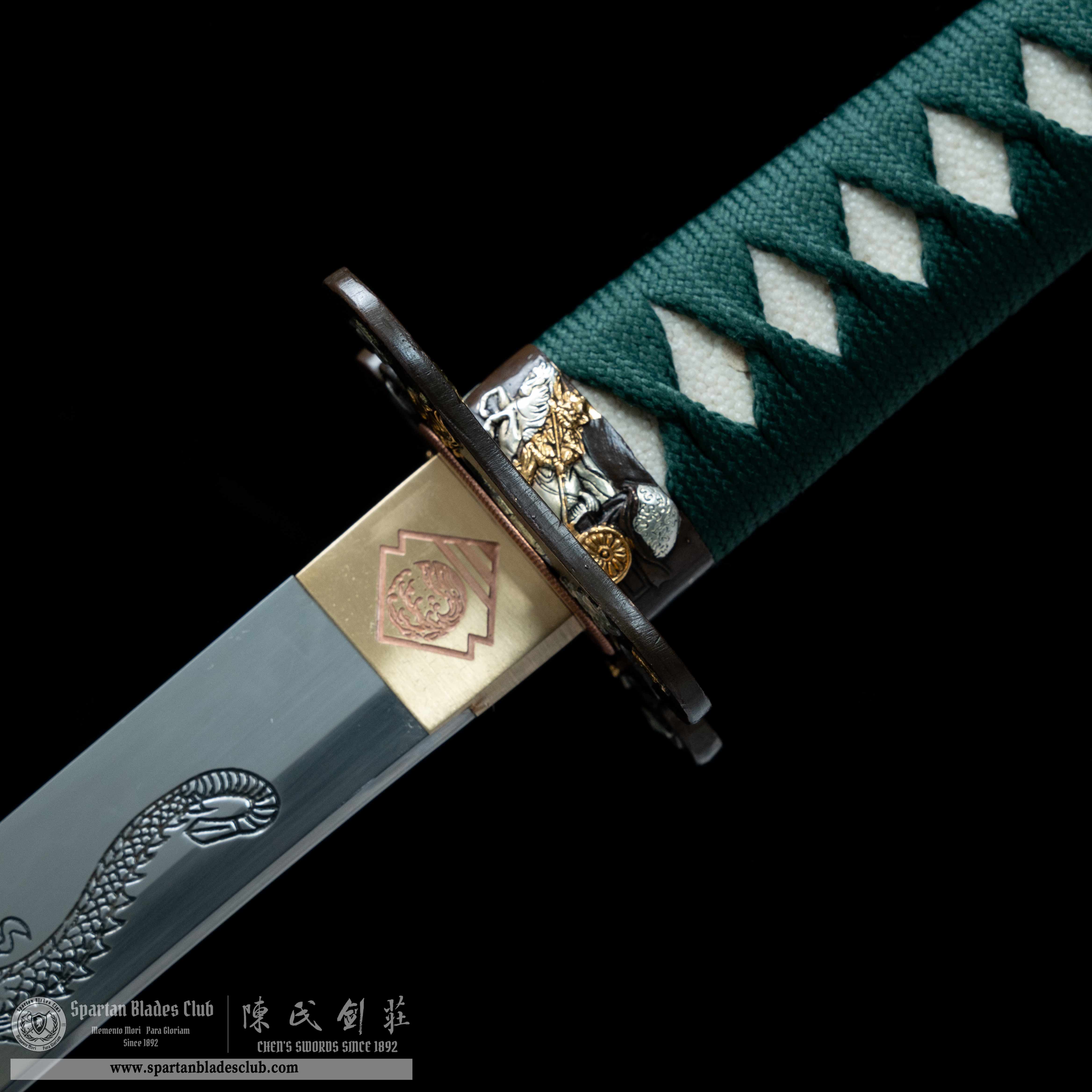 HY77 | Qing Loong Blade | Katana | T10 steel | Clay-tempered | Real Hamon | green | Loong(Chinese Dragon) | Battle-Ready | Full-tang | Spartan Blades Club | CHEN'S SWORDS 1892 - Spartan Blades Club - 陳氏劍莊1892