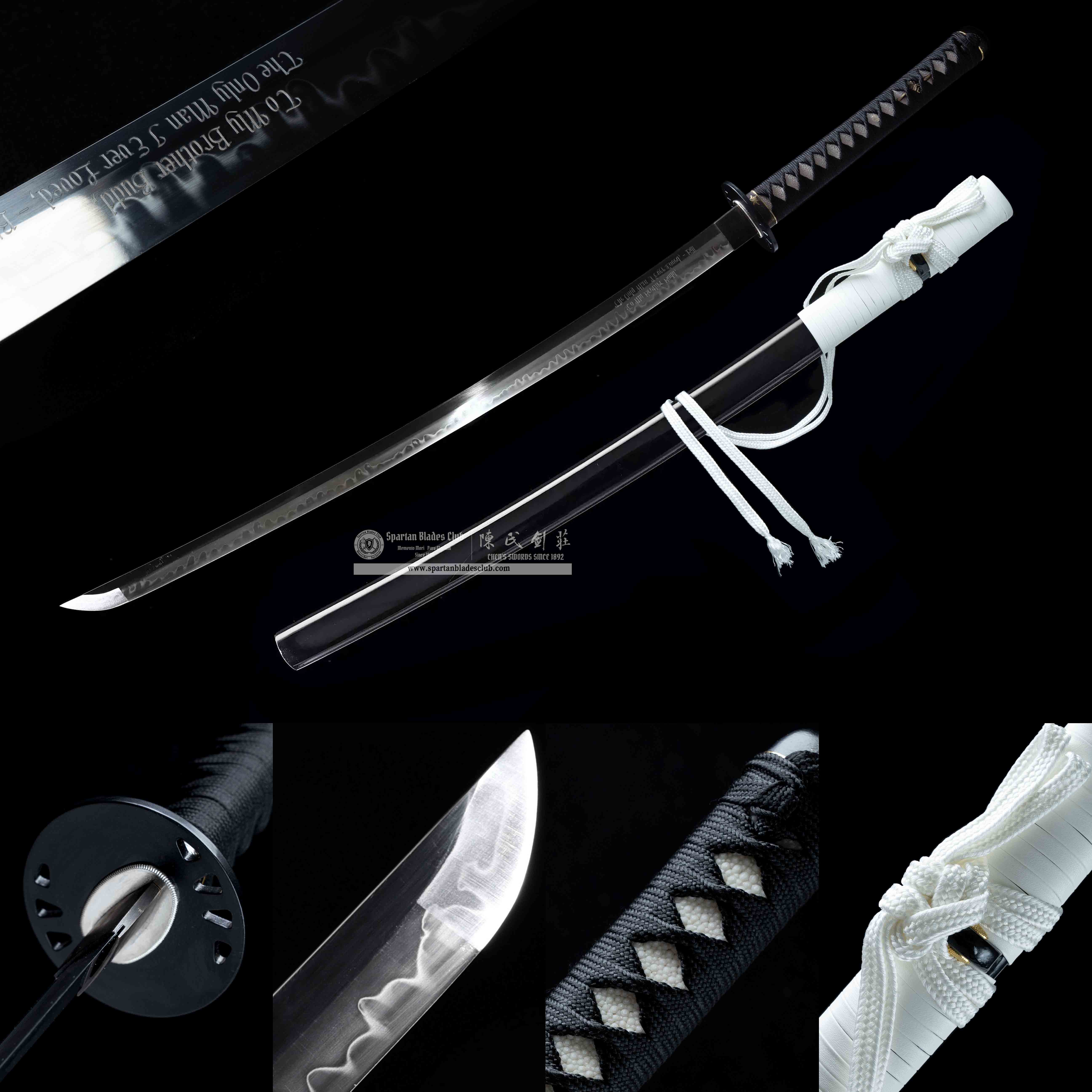 HY99🔥Budd Sword - Kill Bill | Katana | T10 high carbon steel | Clay-tempered Real hamon | Battle-ready | Full-tang | Black White | Spartan Blades Club | CHEN'S SWORDS 1892 - Spartan Blades Club - 陳氏劍莊1892