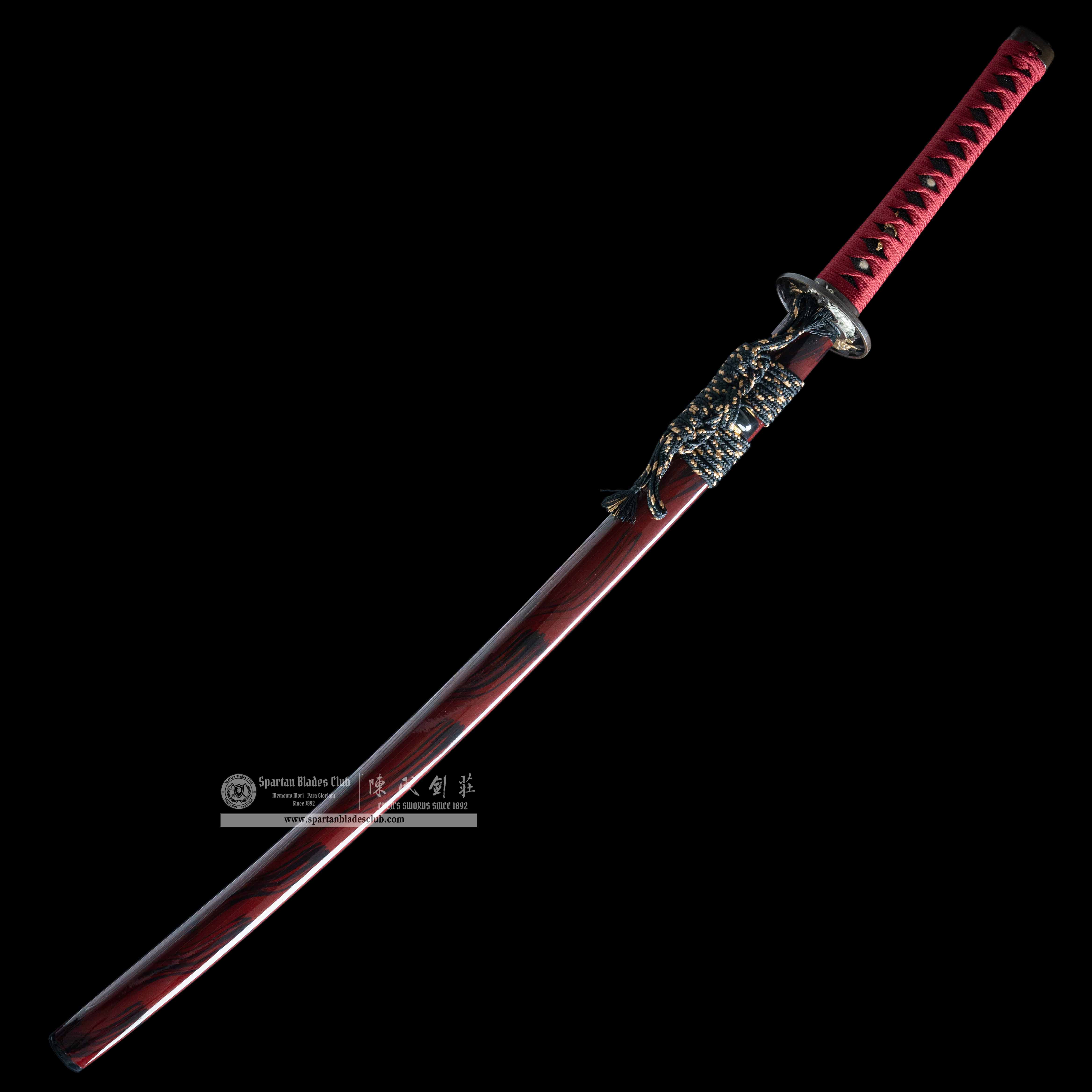 HY82 | Shukin Samurai | Katana | Damascus steel | clay-tempered | real hamon | Red | turtle | Battle-Ready | Full-tang | Spartan Blades Club | CHEN'S SWORDS 1892 - Spartan Blades Club - 陳氏劍莊1892