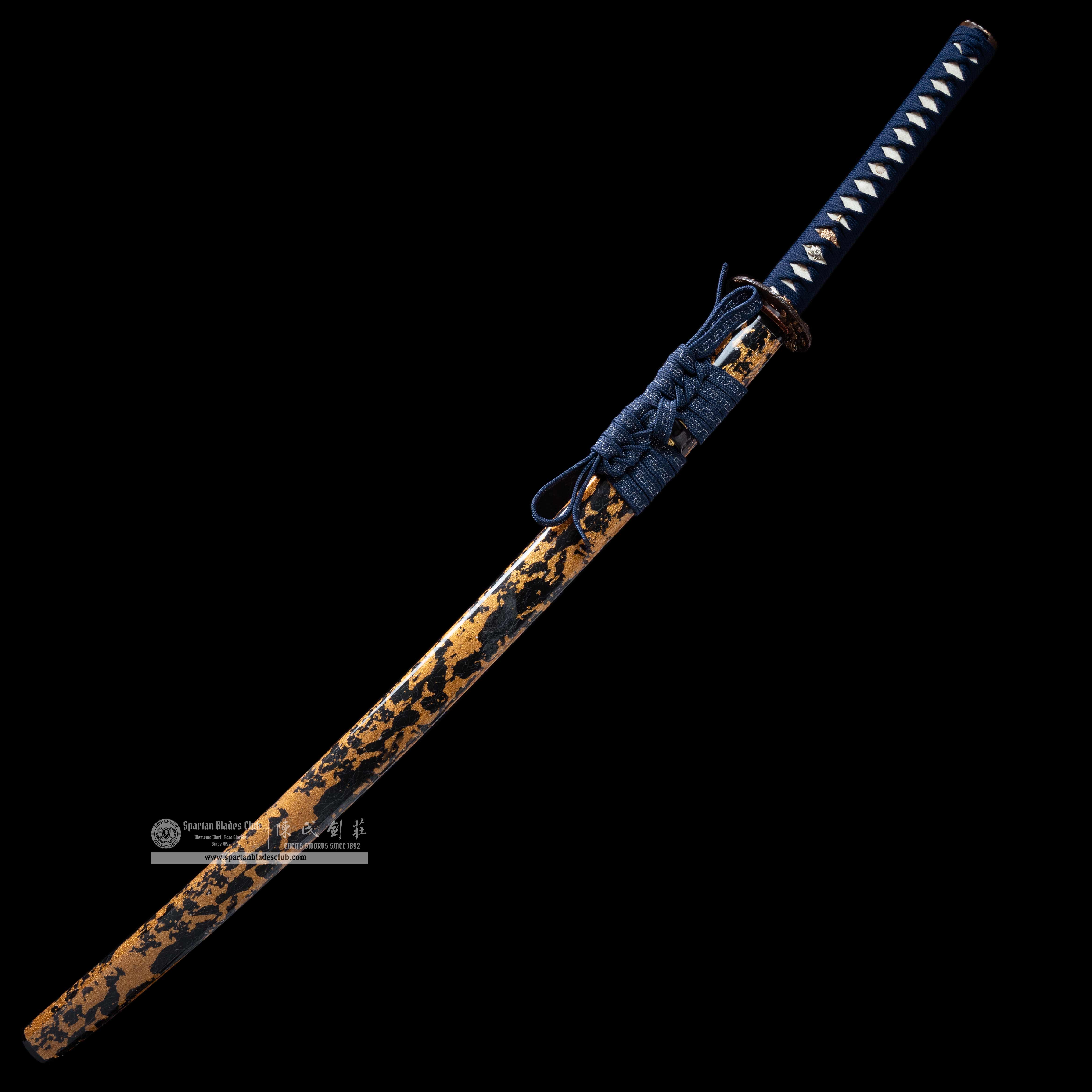 HY80 | Gilt Samurai | Katana | T10 steel wrapped in Damascus steel | Honsanmai structure blade | Samurai | navy blue&golden | Battle-Ready | Full-tang | Spartan Blades Club | CHEN'S SWORDS 1892 - Spartan Blades Club