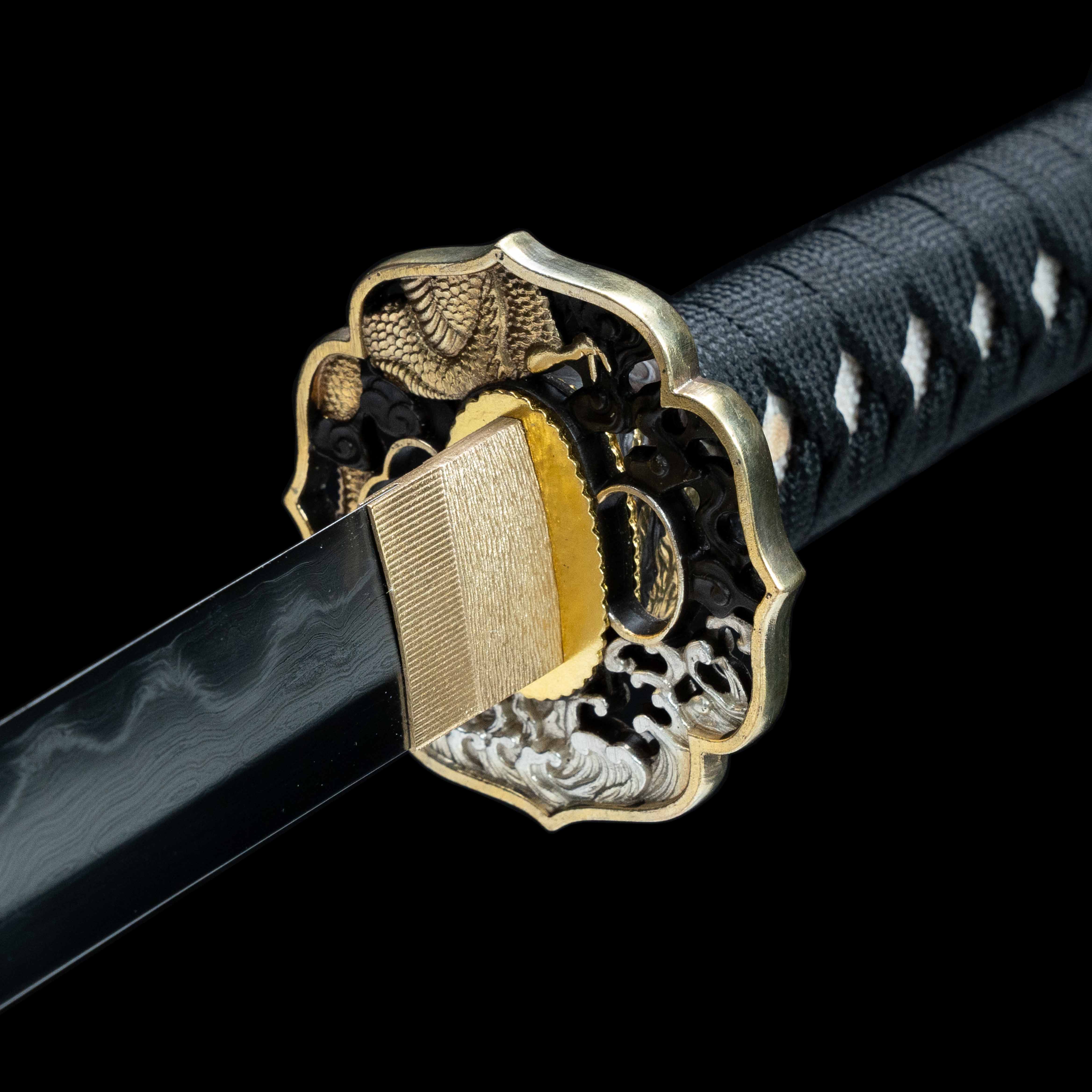 HY79 | Moyan Loong Blade | Katana | T10 steel wrapped in Damascus steel | Honsanmai structure blade | Loong（Chinese Dragon） | Black&Green&Red | Battle-Ready | Full-tang | Spartan Blades Club | CHEN'S SWORDS 1892 - Spartan Blades Club - 陳氏劍莊1892