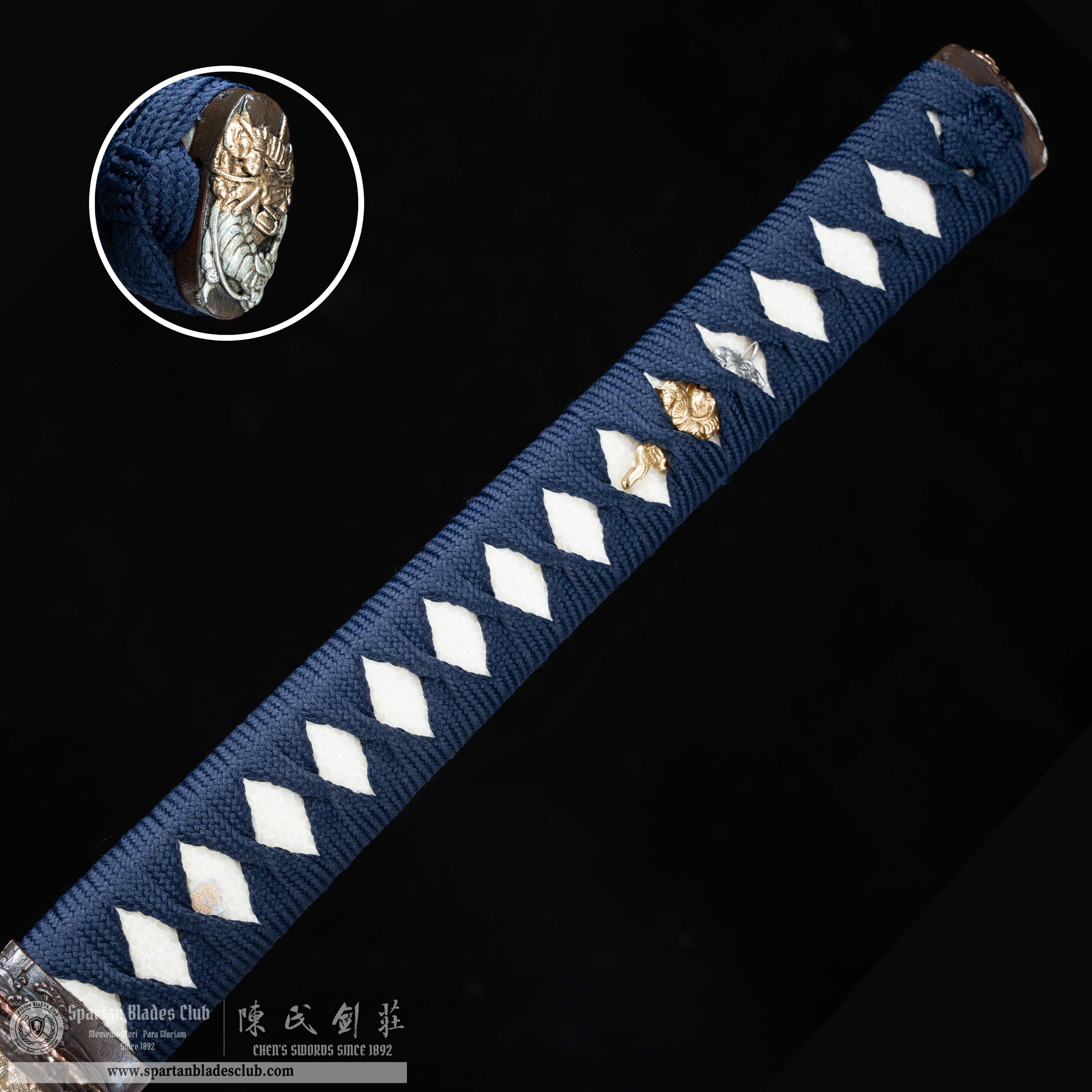 HY80 | Gilt Samurai | Katana | T10 steel wrapped in Damascus steel | Honsanmai structure blade | Samurai | navy blue&golden | Battle-Ready | Full-tang | Spartan Blades Club | CHEN'S SWORDS 1892 - Spartan Blades Club