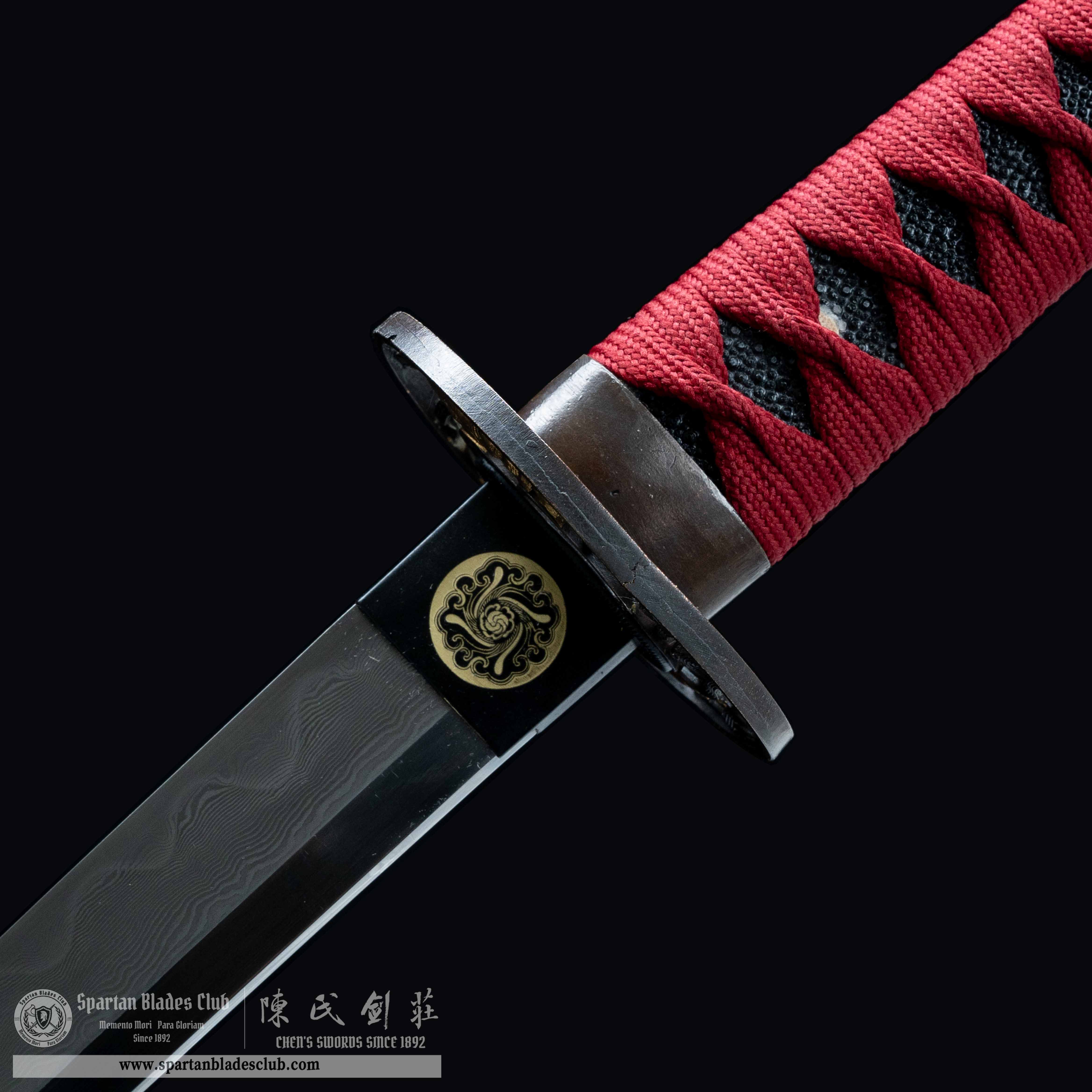 HY82 | Shukin Samurai | Katana | Damascus steel | clay-tempered | real hamon | Red | turtle | Battle-Ready | Full-tang | Spartan Blades Club | CHEN'S SWORDS 1892 - Spartan Blades Club - 陳氏劍莊1892