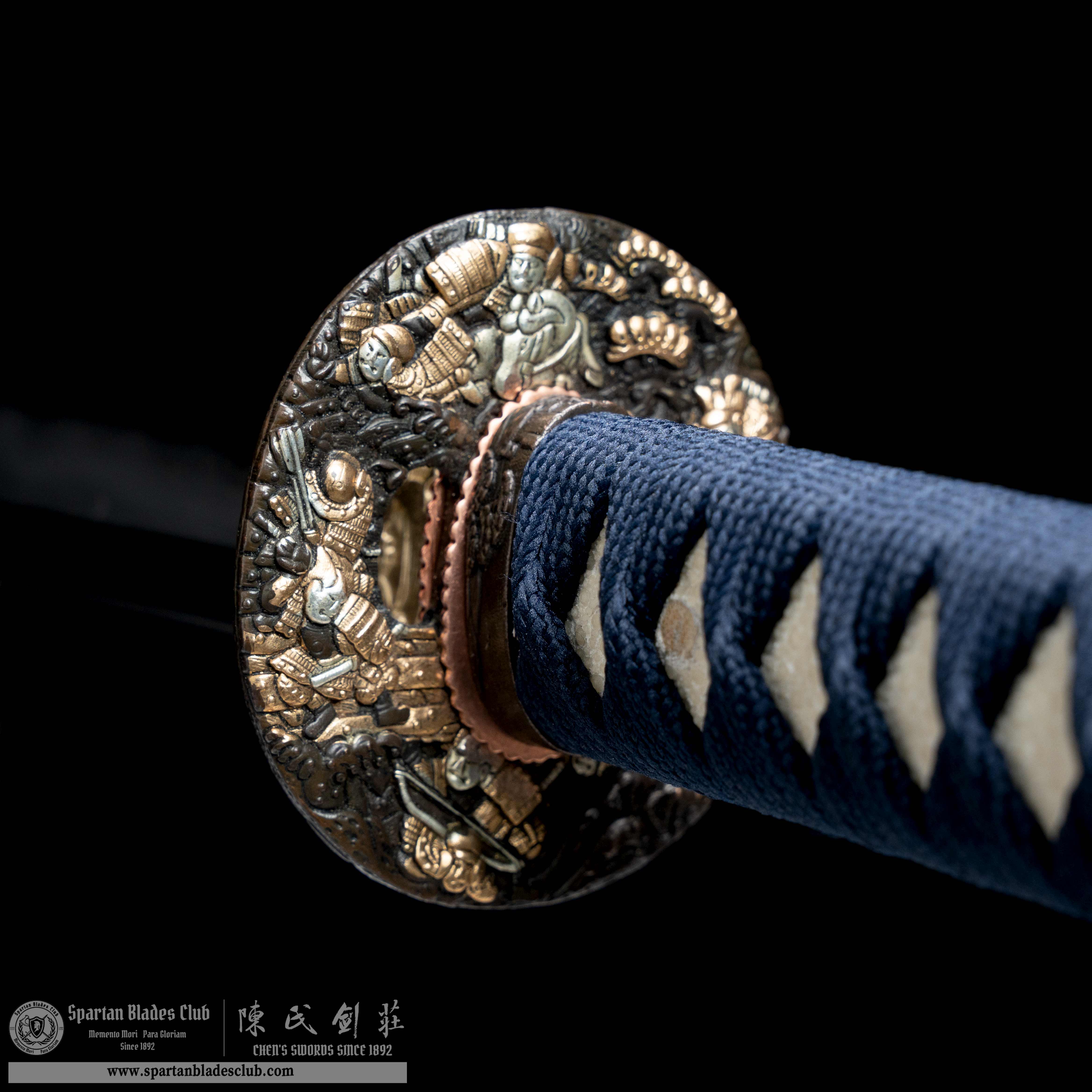 HY80 | Gilt Samurai | Katana | T10 steel wrapped in Damascus steel | Honsanmai structure blade | Samurai | navy blue&golden | Battle-Ready | Full-tang | Spartan Blades Club | CHEN'S SWORDS 1892 - Spartan Blades Club
