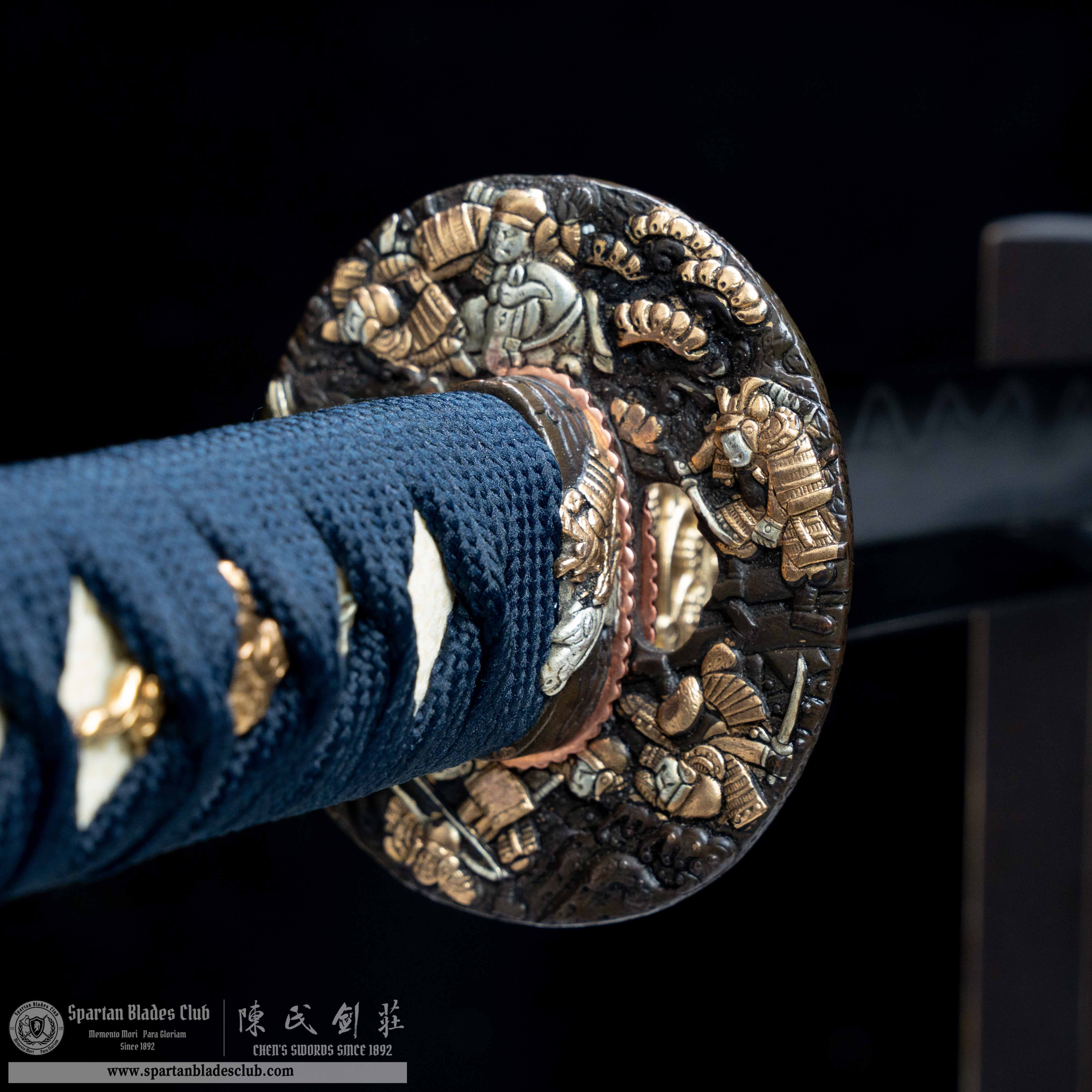 HY80 | Gilt Samurai | Katana | T10 steel wrapped in Damascus steel | Honsanmai structure blade | Samurai | navy blue&golden | Battle-Ready | Full-tang | Spartan Blades Club | CHEN'S SWORDS 1892 - Spartan Blades Club