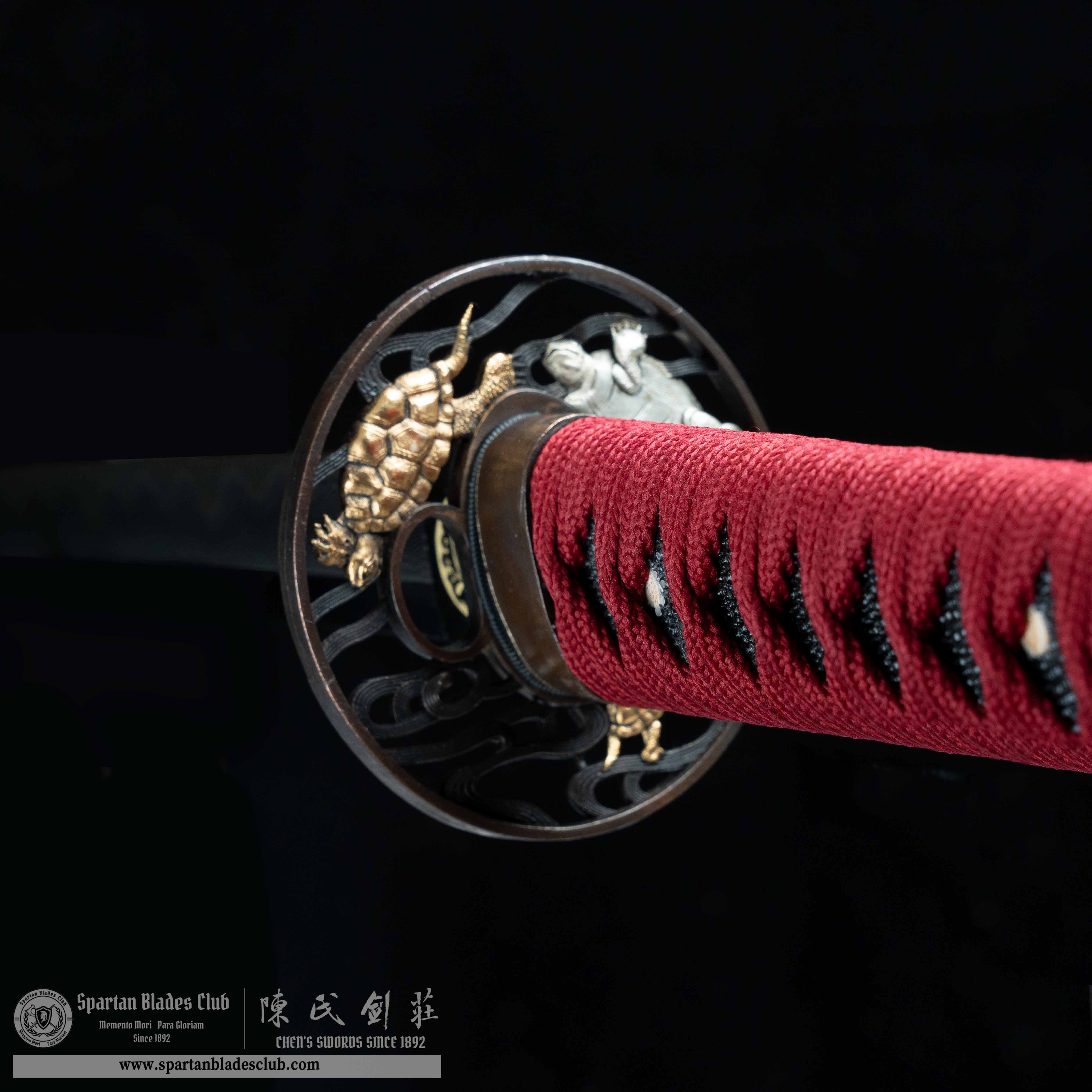 HY82 | Shukin Samurai | Katana | Damascus steel | clay-tempered | real hamon | Red | turtle | Battle-Ready | Full-tang | Spartan Blades Club | CHEN'S SWORDS 1892 - Spartan Blades Club - 陳氏劍莊1892