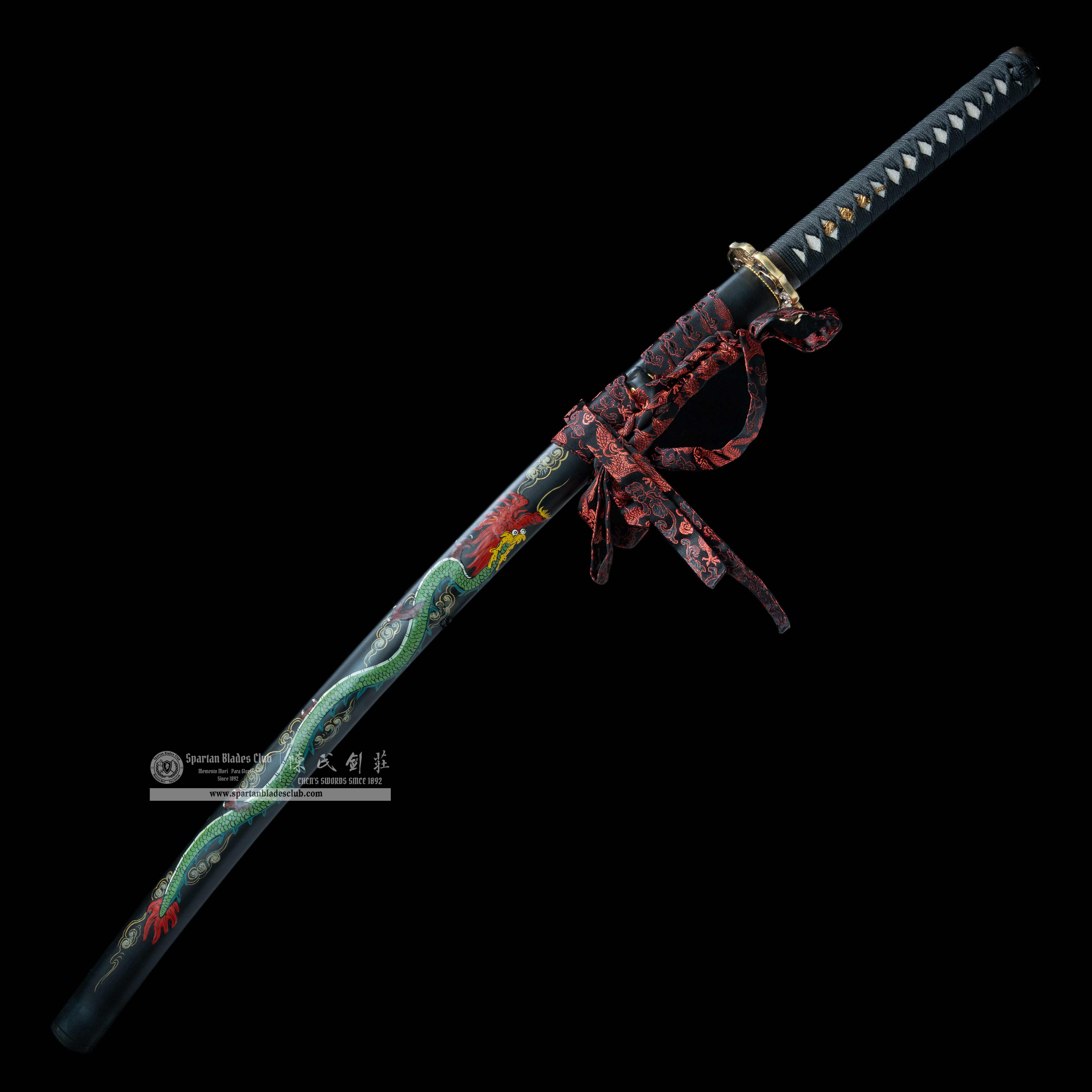 HY79 | Moyan Loong Blade | Katana | T10 steel wrapped in Damascus steel | Honsanmai structure blade | Loong(Chinese Dragon) | Black&Green&Red | Battle-Ready | Full-tang | Spartan Blades Club | CHEN'S SWORDS 1892 - Spartan Blades Club - 陳氏劍莊1892