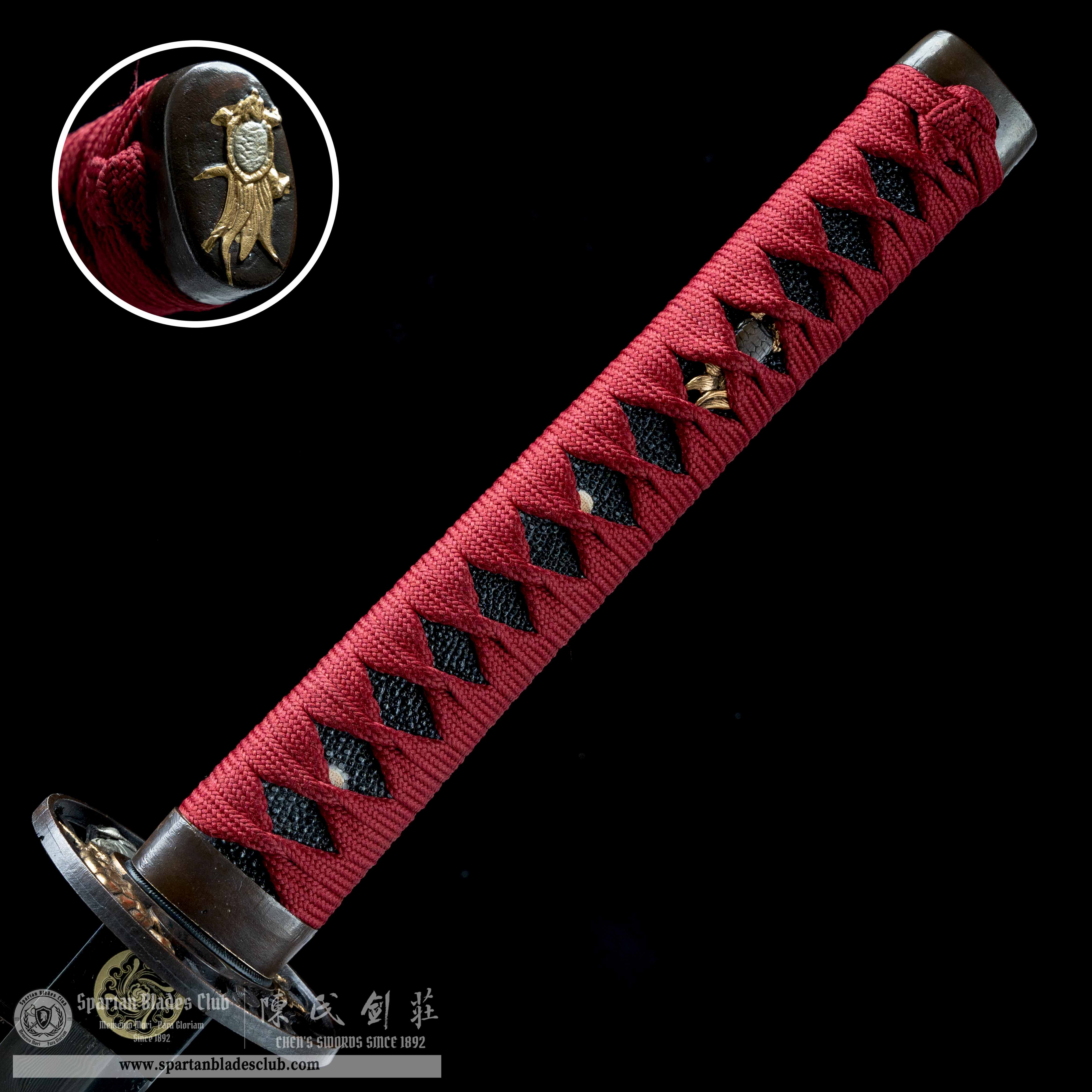 HY82 | Shukin Samurai | Katana | Damascus steel | clay-tempered | real hamon | Red | turtle | Battle-Ready | Full-tang | Spartan Blades Club | CHEN'S SWORDS 1892 - Spartan Blades Club - 陳氏劍莊1892