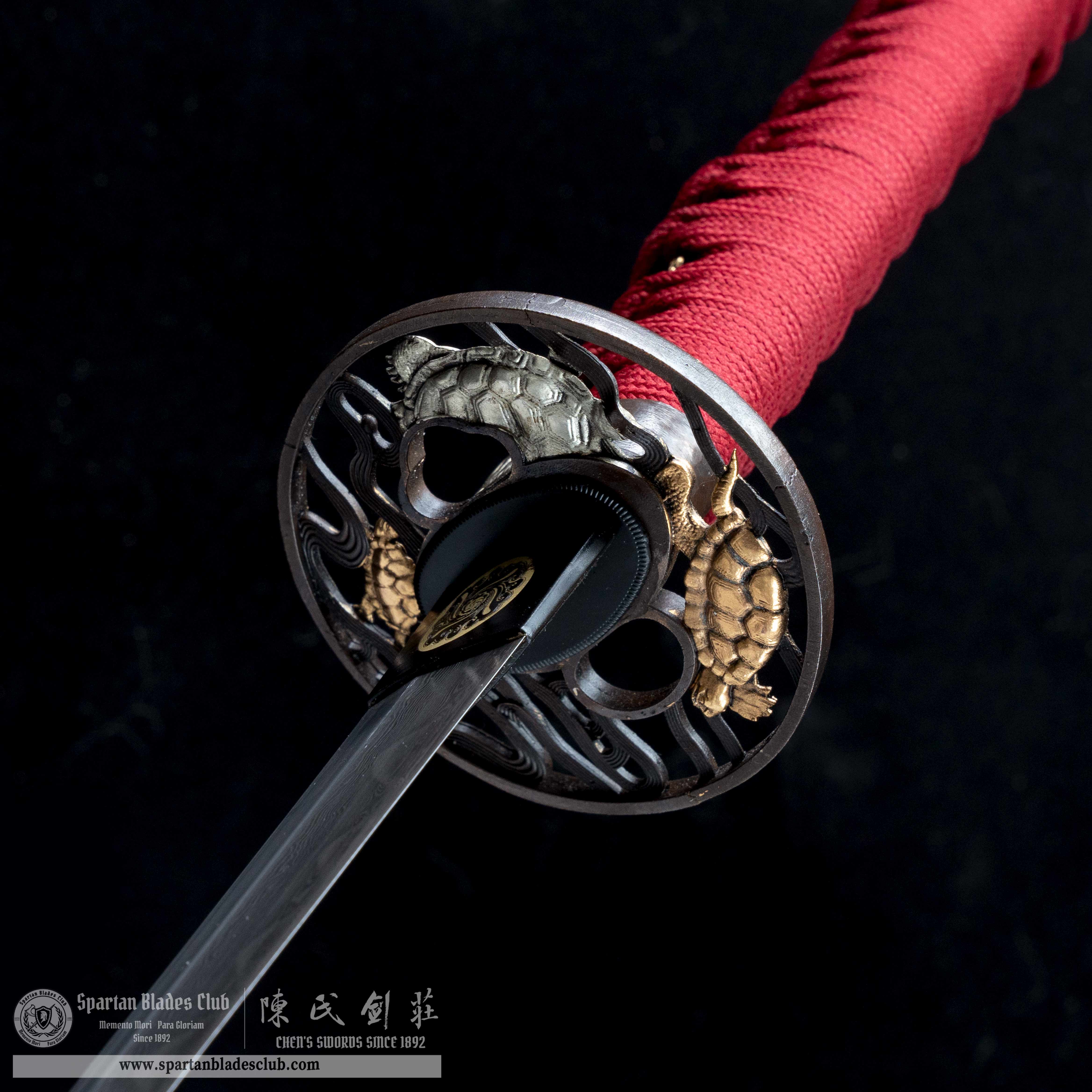 HY82 | Shukin Samurai | Katana | Damascus steel | clay-tempered | real hamon | Red | turtle | Battle-Ready | Full-tang | Spartan Blades Club | CHEN'S SWORDS 1892 - Spartan Blades Club - 陳氏劍莊1892