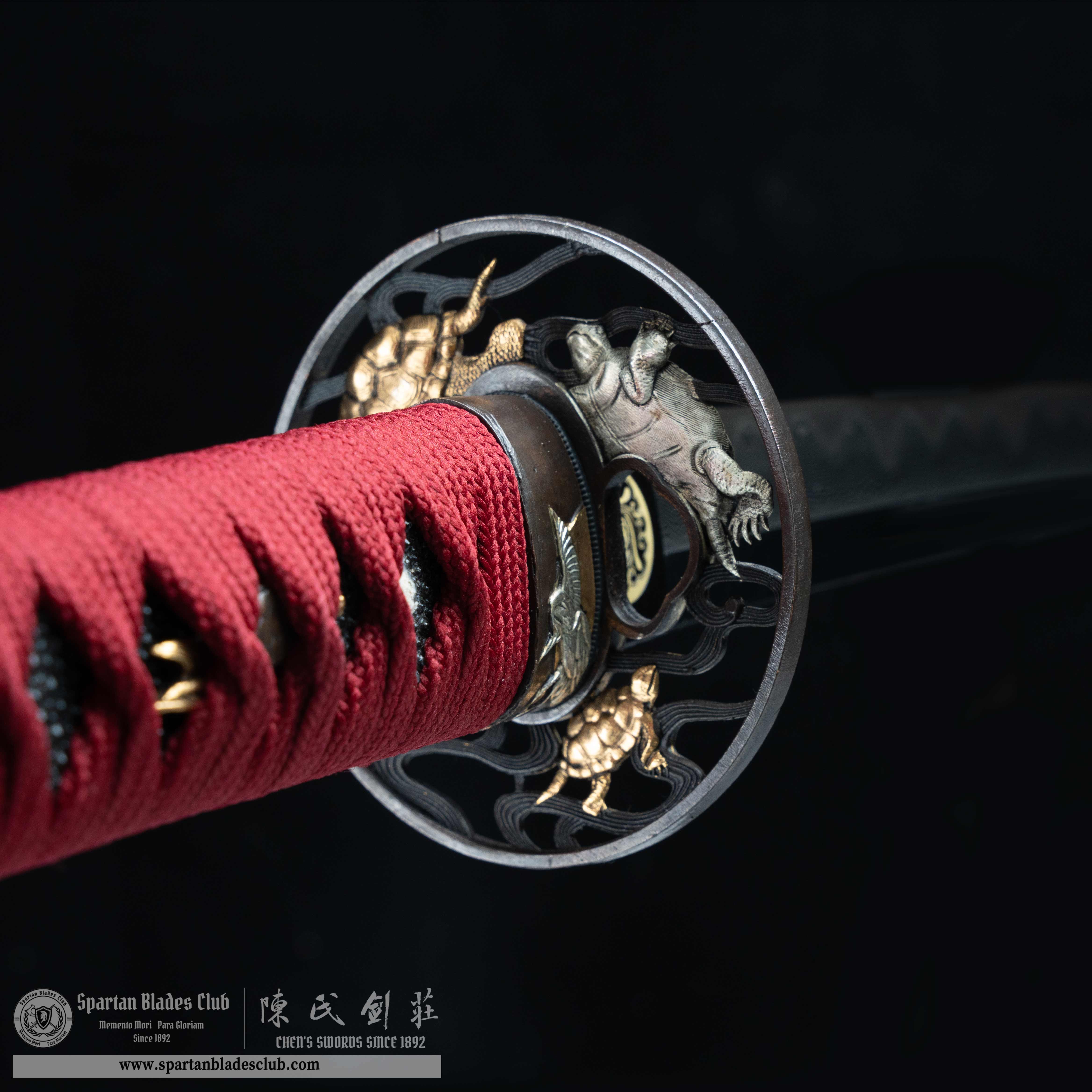 HY82 | Shukin Samurai | Katana | Damascus steel | clay-tempered | real hamon | Red | turtle | Battle-Ready | Full-tang | Spartan Blades Club | CHEN'S SWORDS 1892 - Spartan Blades Club - 陳氏劍莊1892