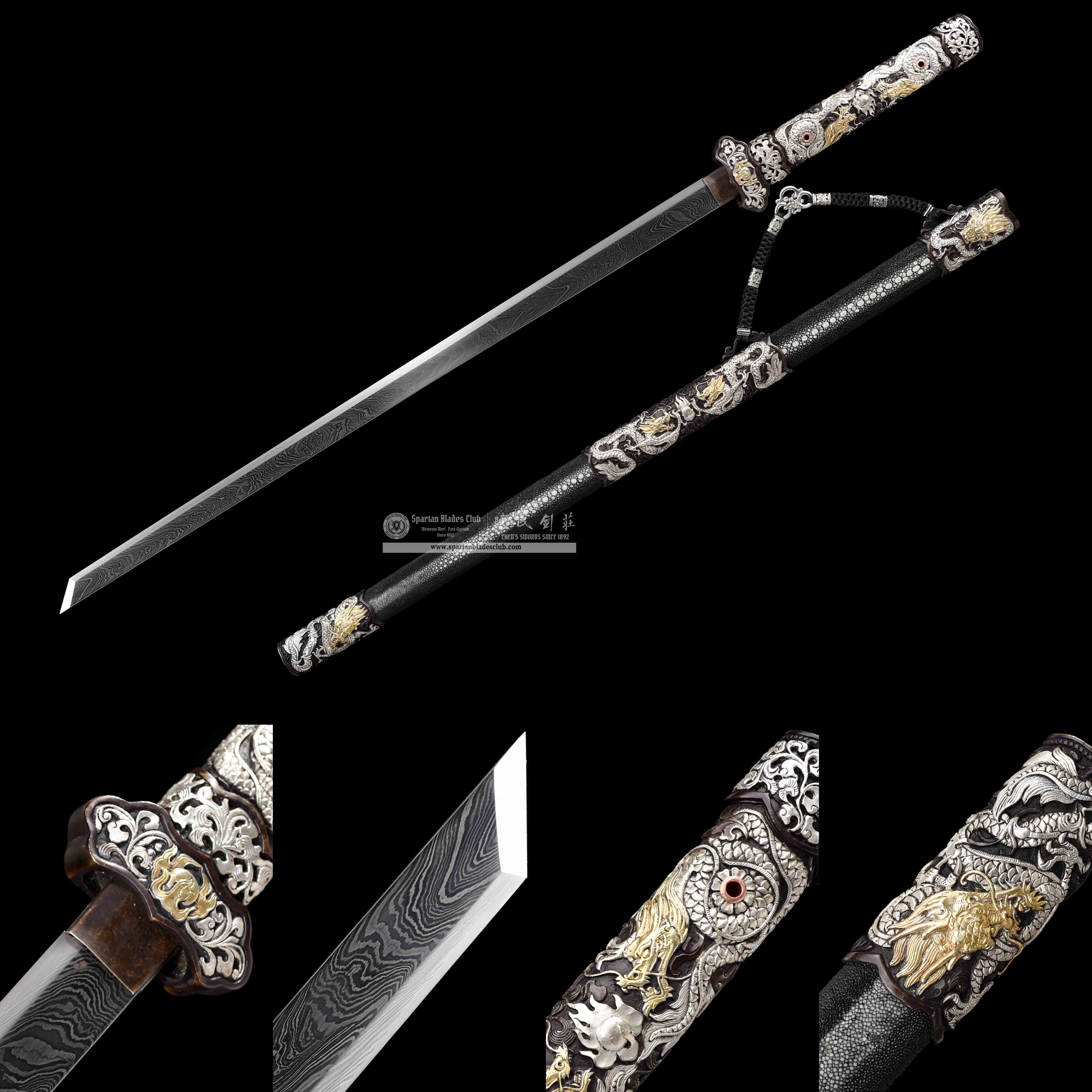 TL02 | LoongLiu Jin Blade | Tang Dao | Damascus steel |Gilded gold and silver | golden&silvery | Battle-Ready | Full-tang | Spartan Blades Club | CHEN'S SWORDS 1892 - Spartan Blades Club - 陳氏劍莊1892