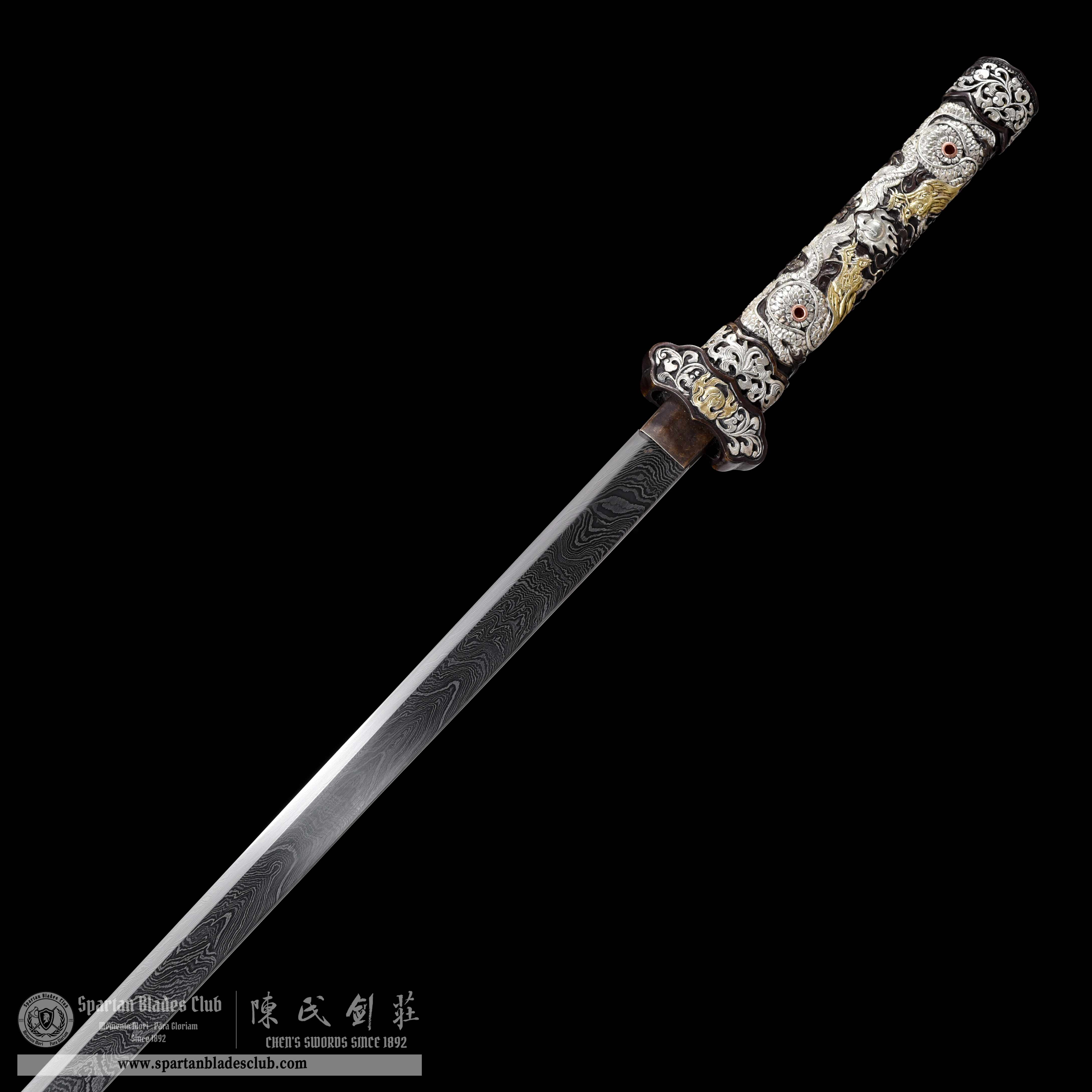 TL02 | LoongLiu Jin Blade | Tang Dao | Damascus steel |Gilded gold and silver | golden&silvery | Battle-Ready | Full-tang | Spartan Blades Club | CHEN'S SWORDS 1892 - Spartan Blades Club - 陳氏劍莊1892