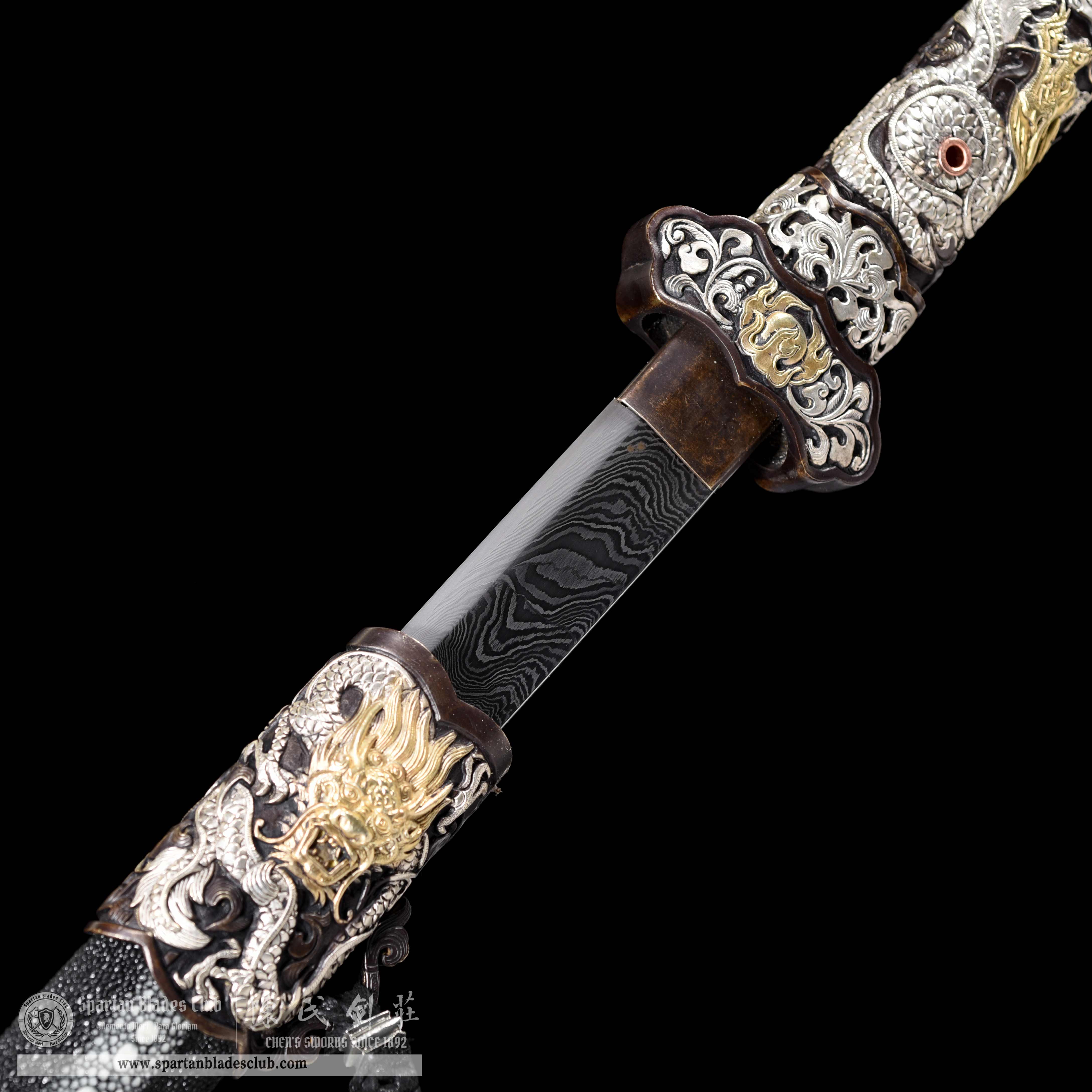 TL02 | LoongLiu Jin Blade | Tang Dao | Damascus steel |Gilded gold and silver | golden&silvery | Battle-Ready | Full-tang | Spartan Blades Club | CHEN'S SWORDS 1892 - Spartan Blades Club - 陳氏劍莊1892