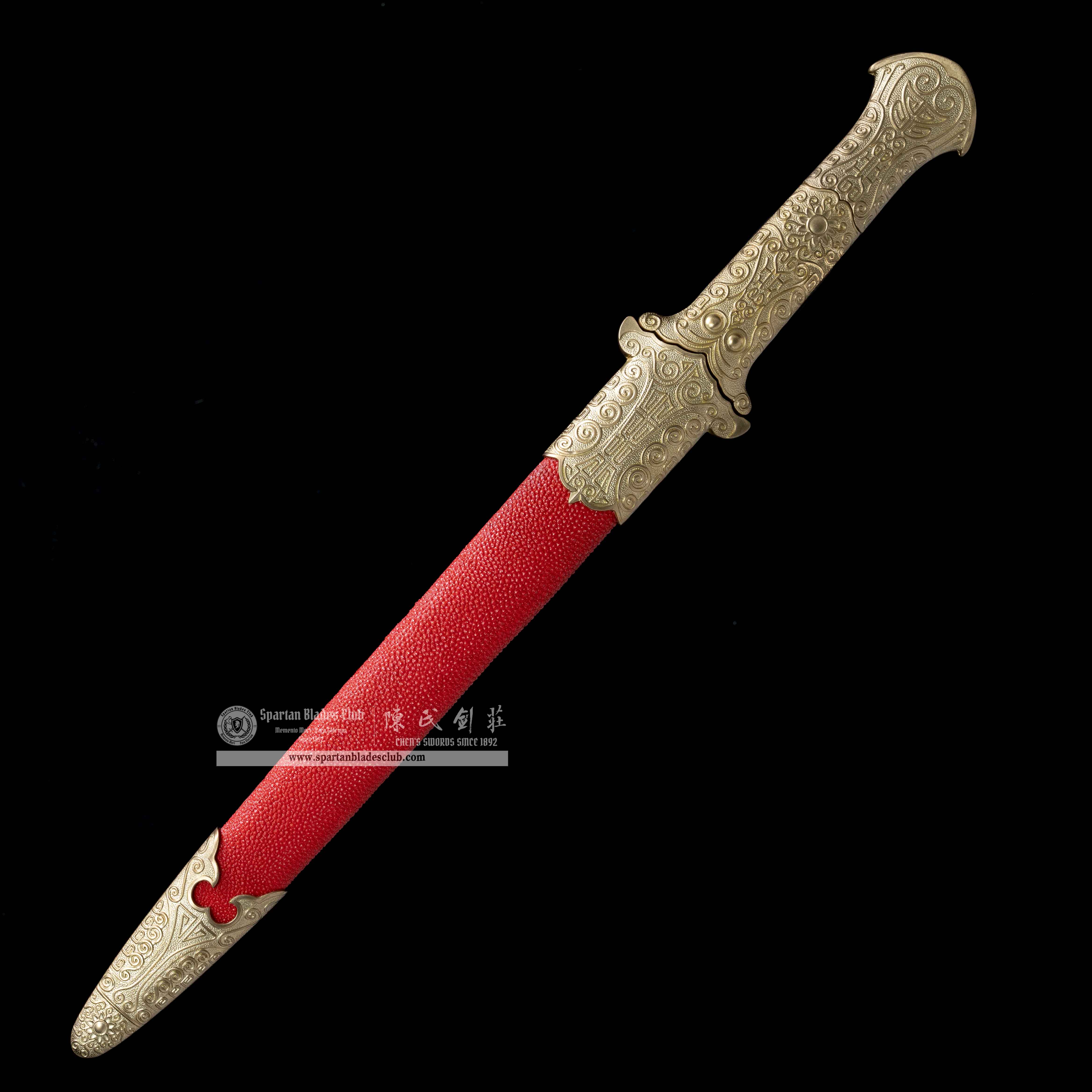 TL-3 | Crimson - Bloom Ray - Pearl Dagger | Dagger(Short Jian) | Wootz steel | fish skin | Red&Golden | Battle-Ready | Full-tang | Spartan Blades Club | CHEN'S SWORDS 1892 - Spartan Blades Club - 陳氏劍莊1892