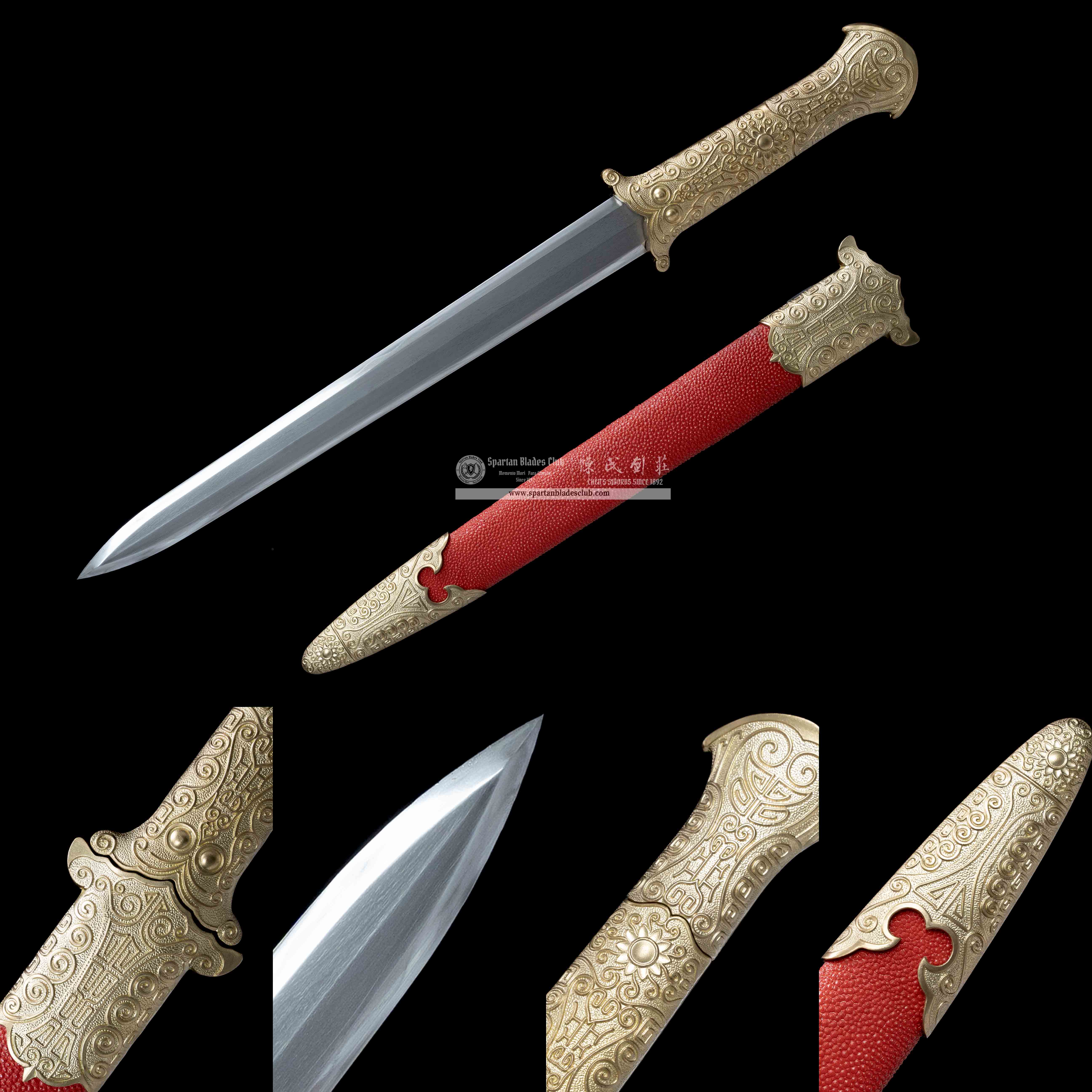 TL-3 | Crimson - Bloom Ray - Pearl Dagger | Dagger(Short Jian) | Wootz steel | fish skin | Red&Golden | Battle-Ready | Full-tang | Spartan Blades Club | CHEN'S SWORDS 1892 - Spartan Blades Club - 陳氏劍莊1892