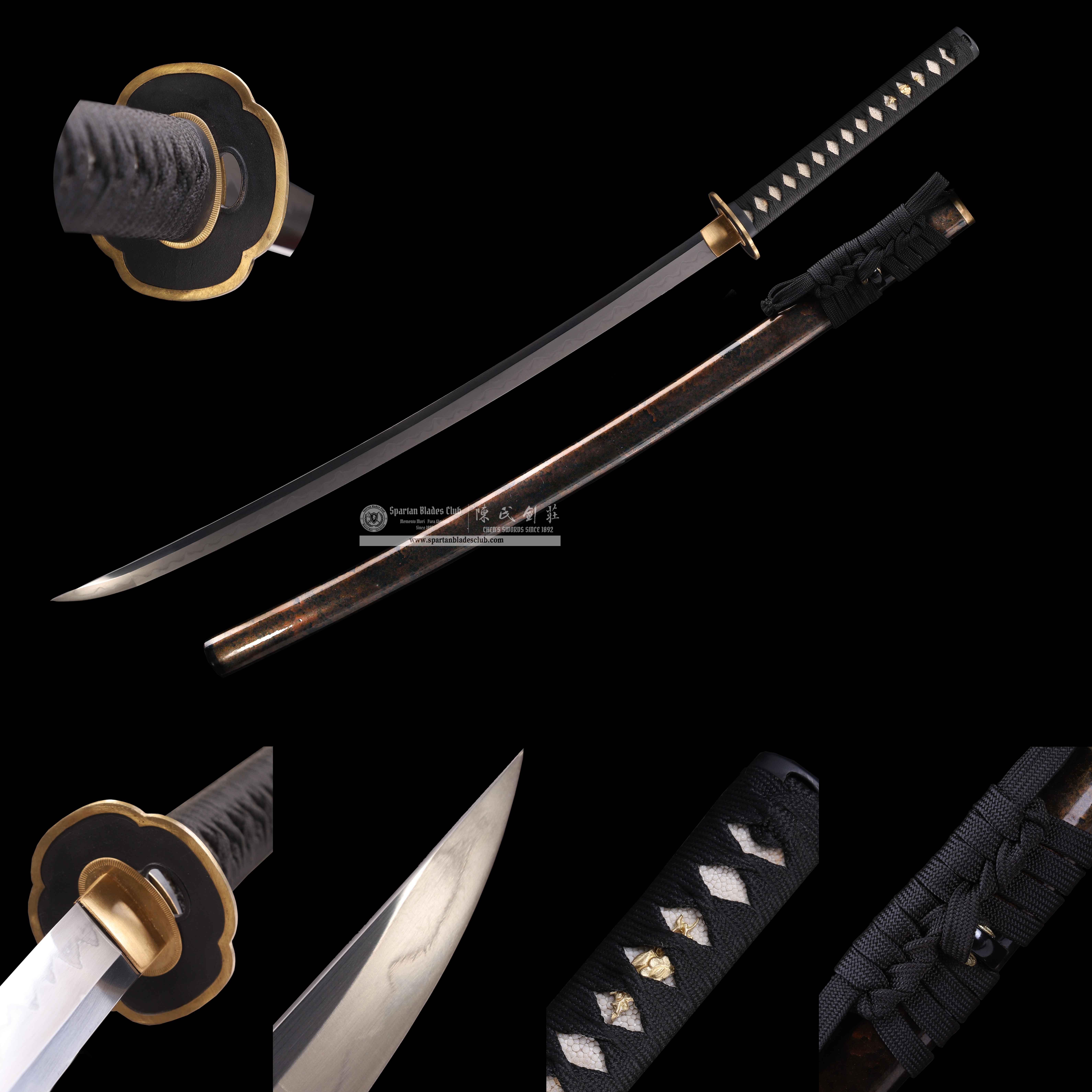 CA02 | Jet - Black | Katana | SHOBU-ZUKURI 菖蒲造り| T10 Steel | Clay-tempered | Real Hamon | Black&golden | Battle-Ready | Full-tang | Spartan Blades Club | CHEN'S SWORDS 1892 - Spartan Blades Club - 陳氏劍莊1892