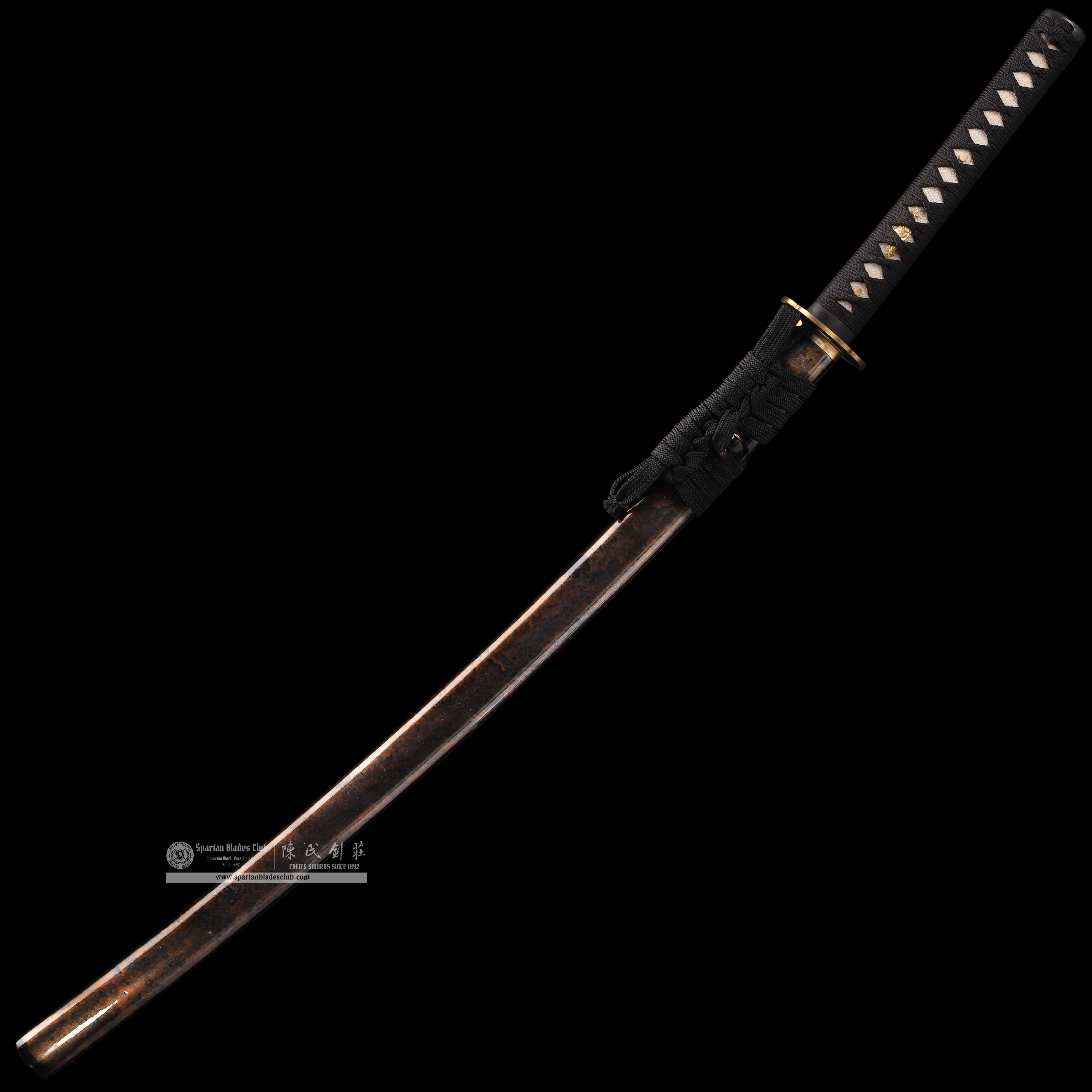 CA02 | Jet - Black | Katana | SHOBU-ZUKURI 菖蒲造り| T10 Steel | Clay-tempered | Real Hamon | Black&golden | Battle-Ready | Full-tang | Spartan Blades Club | CHEN'S SWORDS 1892 - Spartan Blades Club - 陳氏劍莊1892