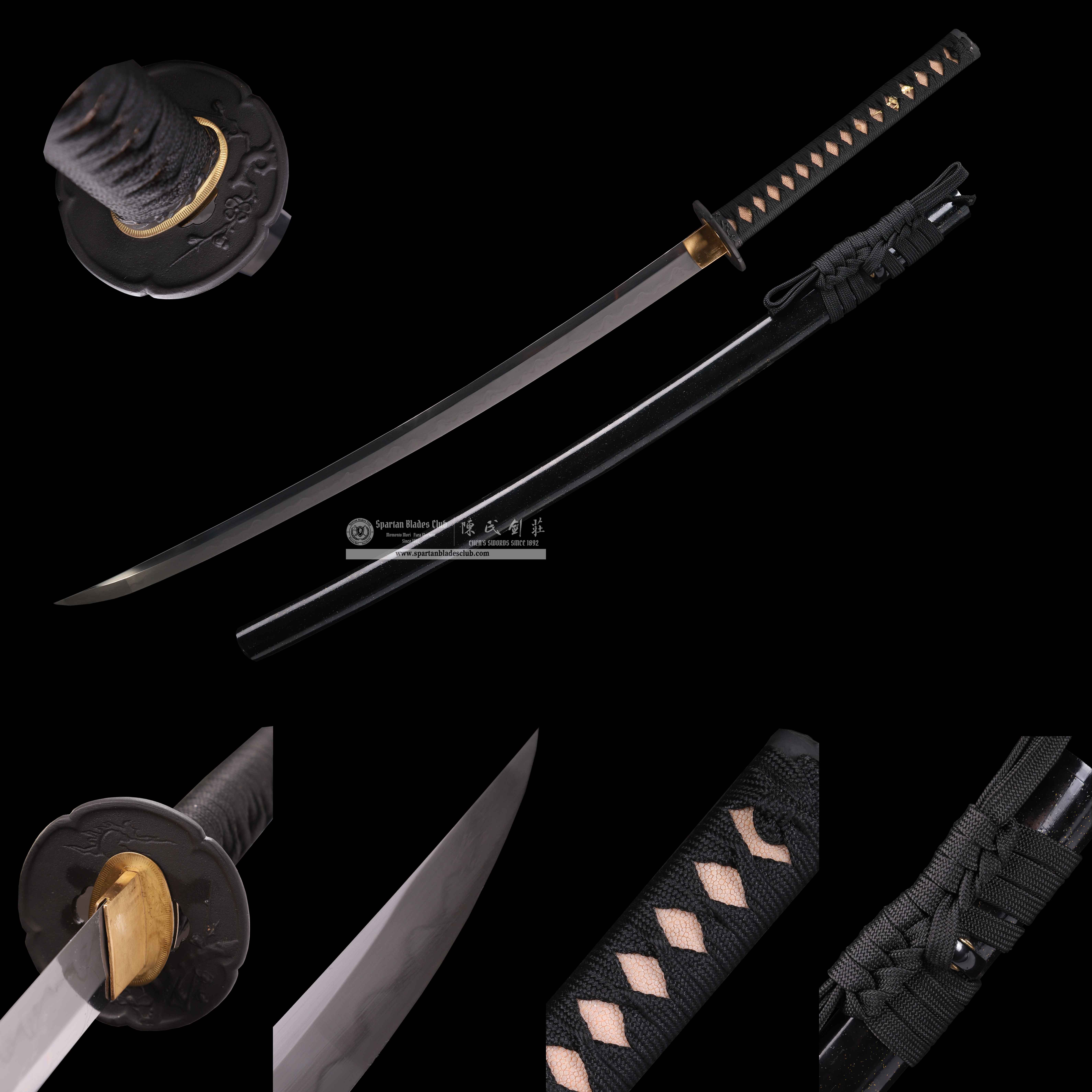 CA01 | DarkPlum Edge | Katana | SHOBU-ZUKURI 菖蒲造り| Master Self-refined steel Tamahagane-like steel | Clay-tempered | Hadori-polishing |Real Hamon | plum blossom | Black | Battle-Ready | Full-tang | Spartan Blades Club | CHEN'S SWORDS 1892 - Spartan Blades Club - 陳氏劍莊1892