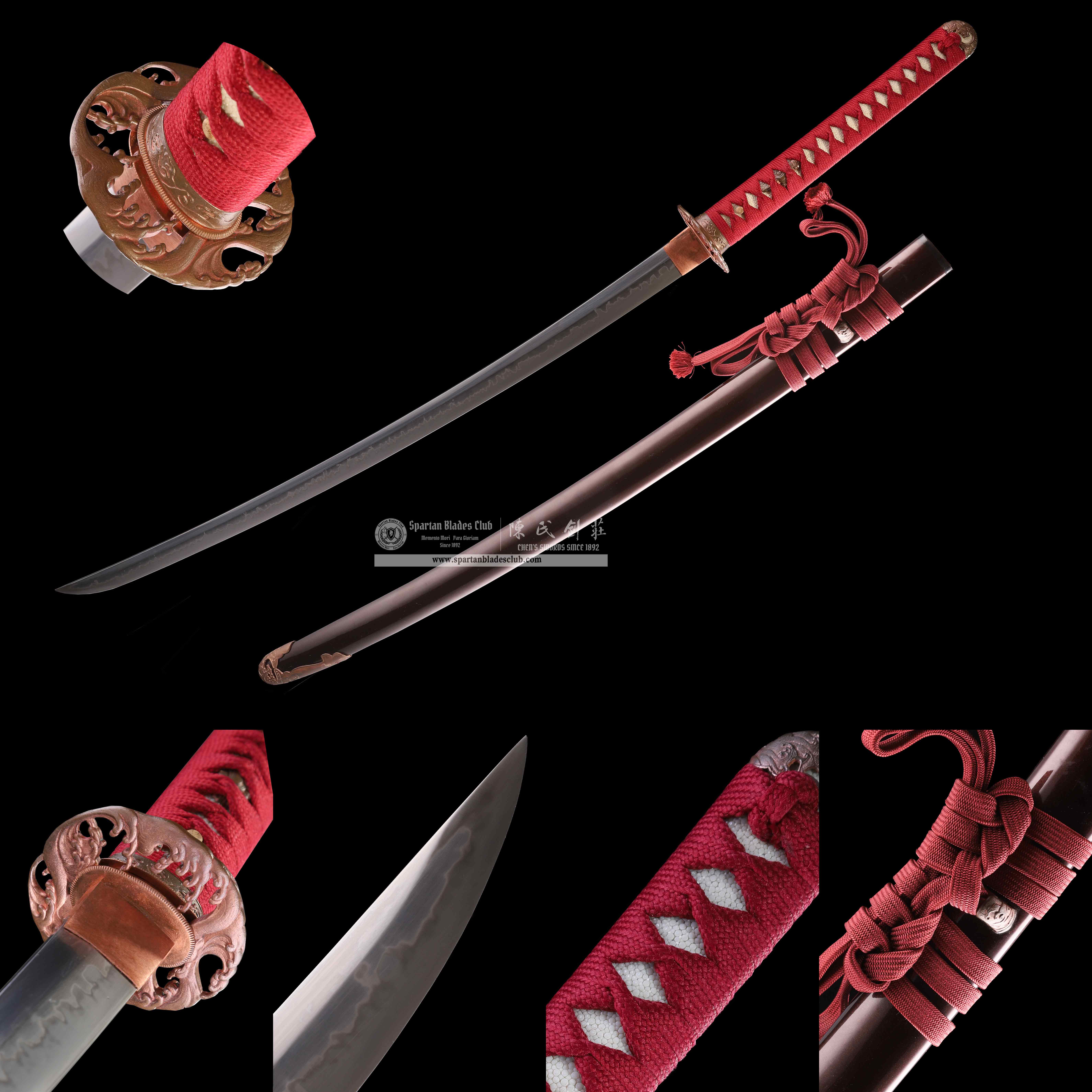 CA03 | Colorful Loong - Pattern | Katana | SHOBU-ZUKURI 菖蒲造り| T10 Steel | Clay-tempered | Real Hamon | Red | Battle-Ready | Full-tang | Spartan Blades Club | CHEN'S SWORDS 1892 - Spartan Blades Club - 陳氏劍莊1892