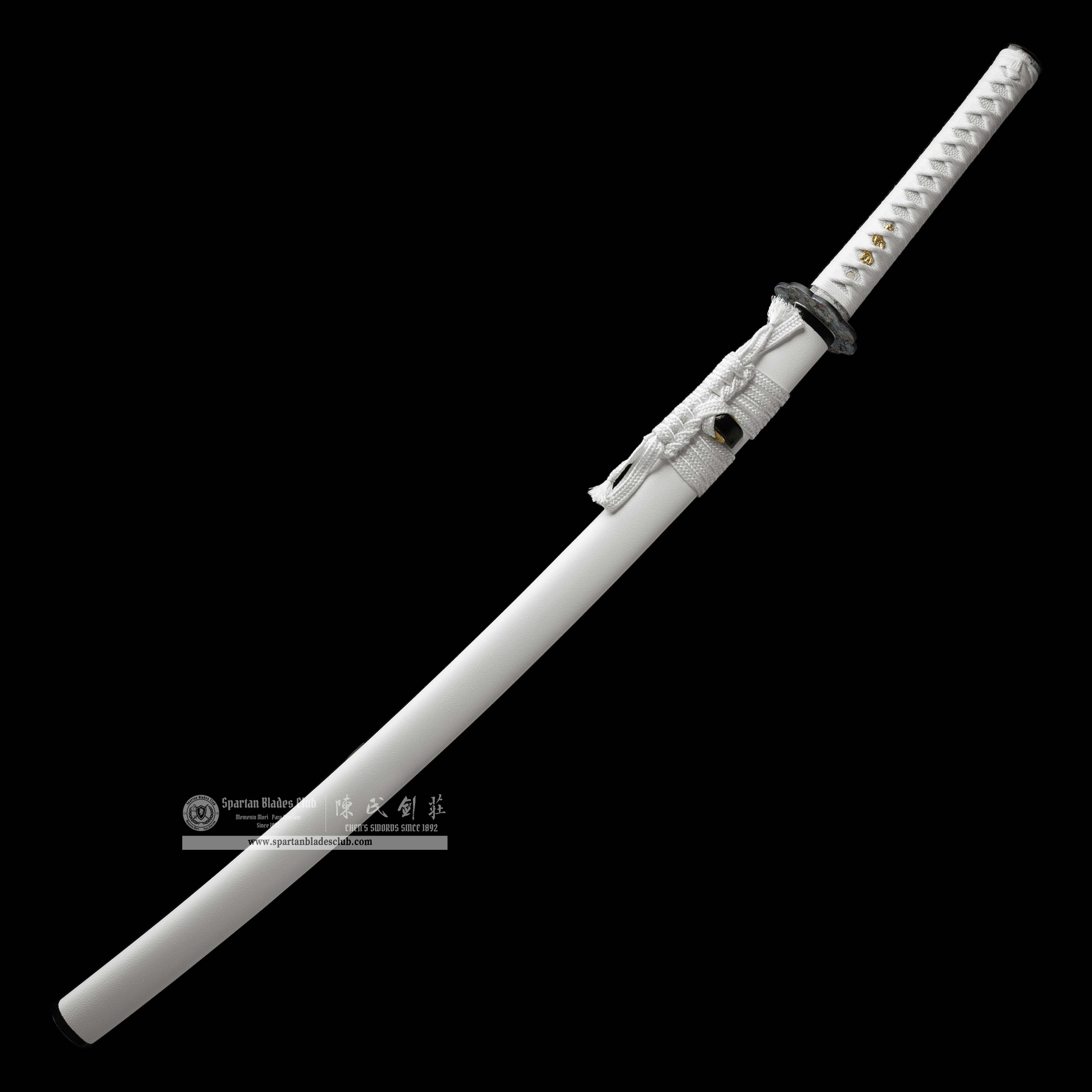 HY91 | BaiHua Blade | Katana | Carbon steel | heat-colored blue finish | Real Hamon | White | Flower&Butterfly | Battle-Ready | Full-tang | Spartan Blades Club | CHEN'S SWORDS 1892 - Spartan Blades Club