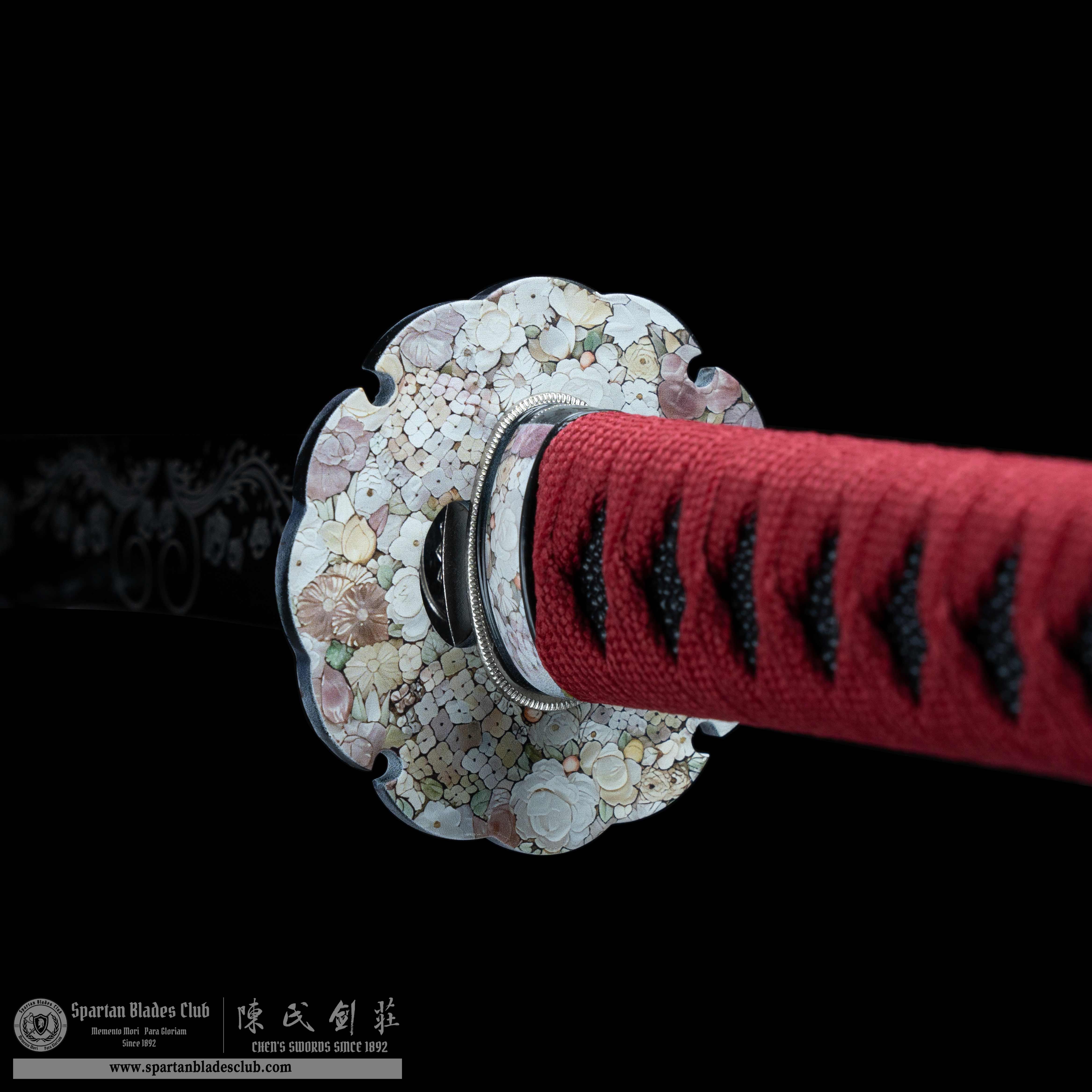 HY92 | HongDie Samurai | Katana | Carbon steel | heat-colored black finish | Real Hamon | Black&Red | Flower&Butterfly | Battle-Ready | Full-tang | Spartan Blades Club | CHEN'S SWORDS 1892 - Spartan Blades Club