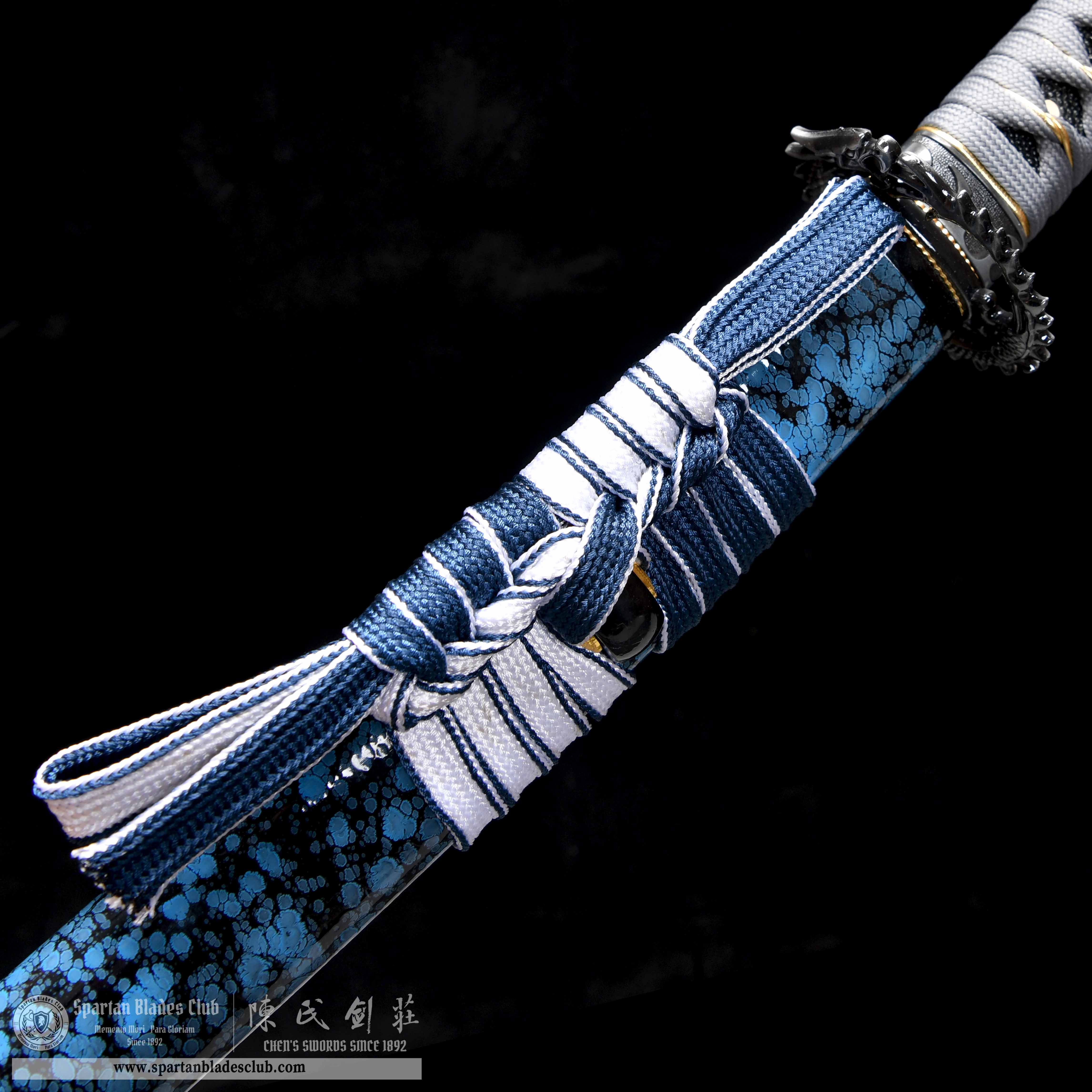 HY95 | Longyu Blade | Katana | T10 steel | clay-tempered | real hamon | 15-step hand-polishing process | Loong (Chinese Dragon) | Blue | Battle-Ready | Full-tang | Spartan Blades Club | CHEN'S SWORDS 1892 - Spartan Blades Club - 陳氏劍莊1892