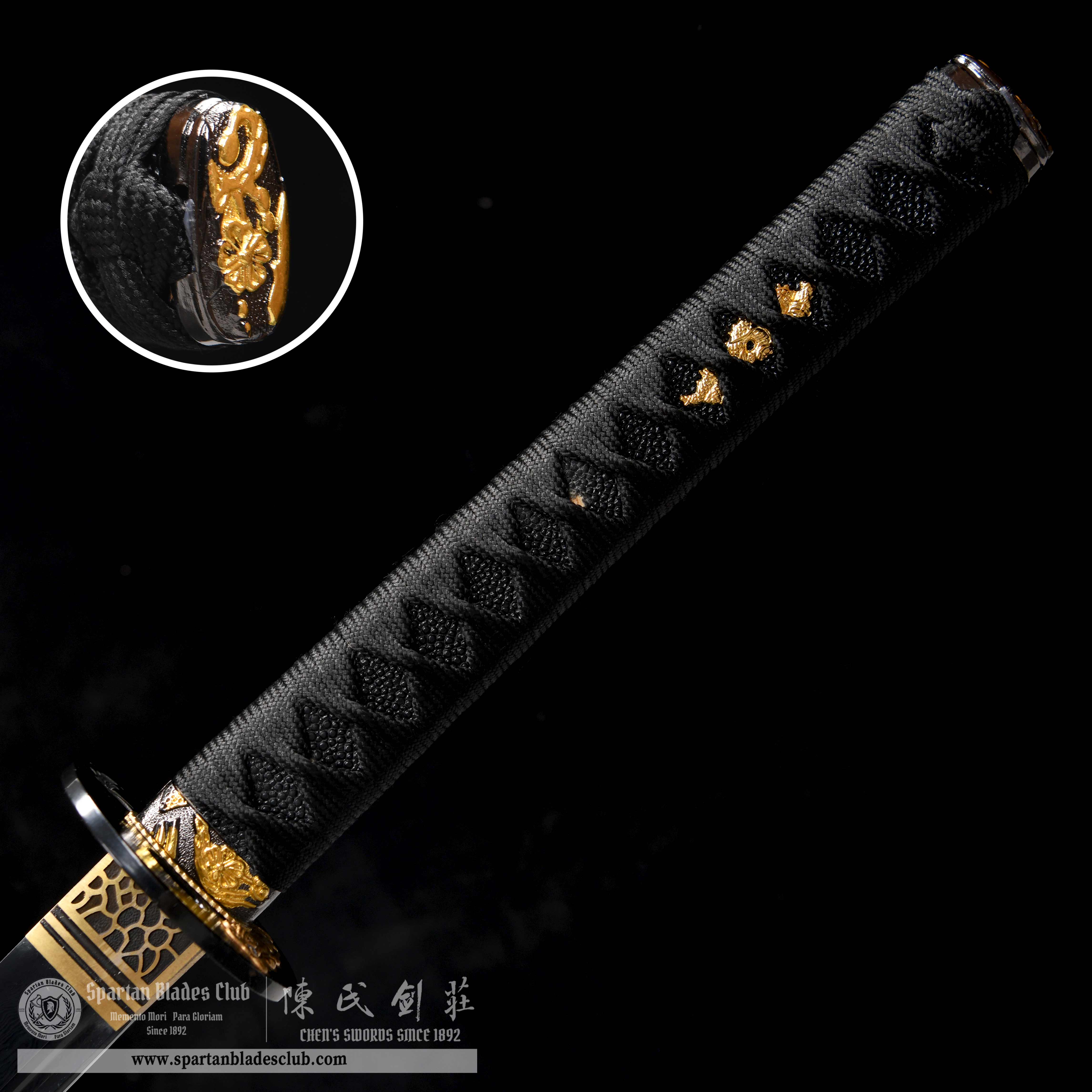 HY96 | LianZhan Samurai | Katana | Damascus steel | hand-forged | high-temperature quenched | traditional blackening process | lotus | Black | Battle-Ready | Full-tang | Spartan Blades Club | CHEN'S SWORDS 1892 - Spartan Blades Club - 陳氏劍莊1892