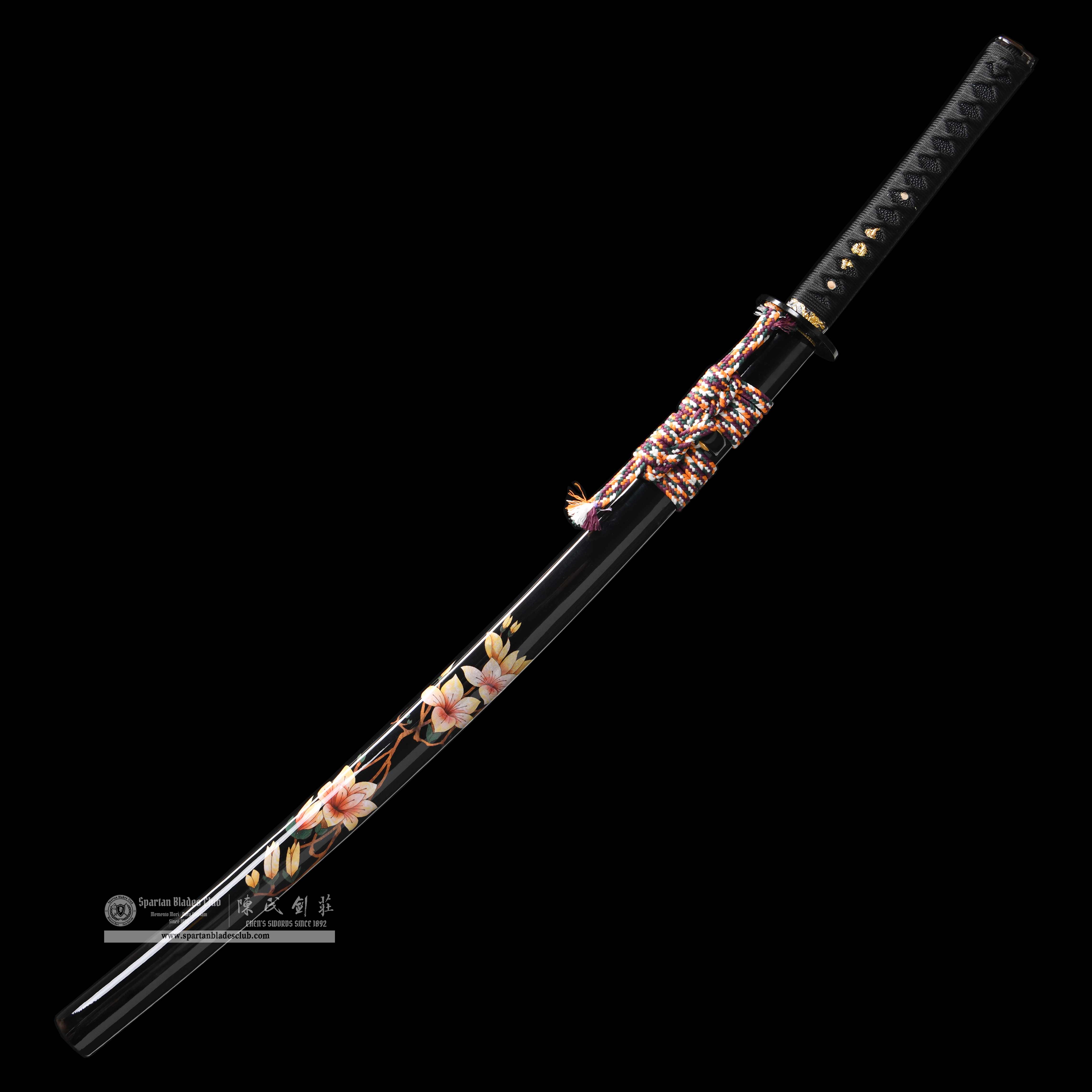 HY96 | LianZhan Samurai | Katana | Damascus steel | hand-forged | high-temperature quenched | traditional blackening process | lotus | Black | Battle-Ready | Full-tang | Spartan Blades Club | CHEN'S SWORDS 1892 - Spartan Blades Club - 陳氏劍莊1892