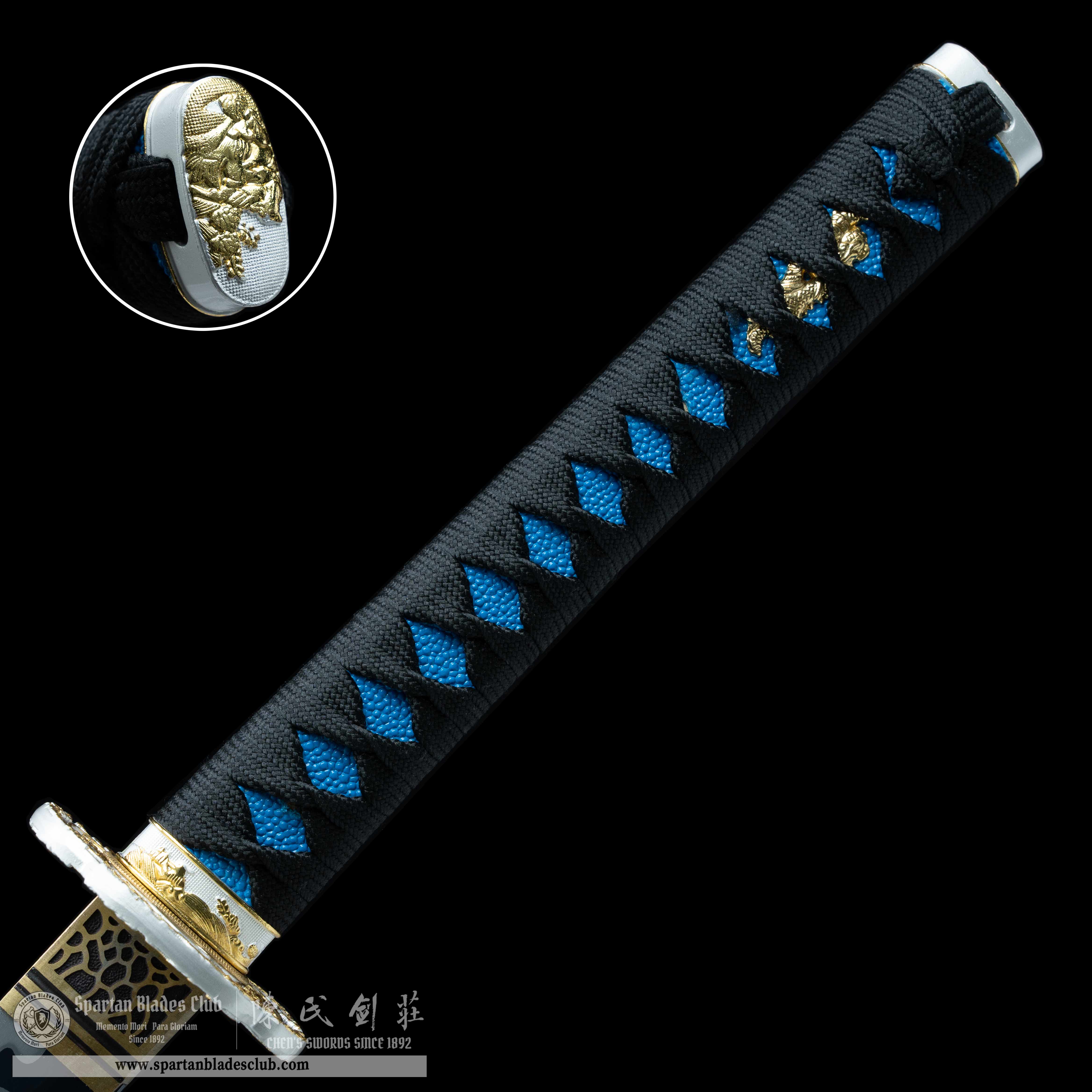 HY97 | Sōkaku Samurai | Katana | High manganese steel | hand-forged | crane | Blue&Grey | Battle-Ready | Full-tang | Spartan Blades Club | CHEN'S SWORDS 1892 - Spartan Blades Club - 陳氏劍莊1892