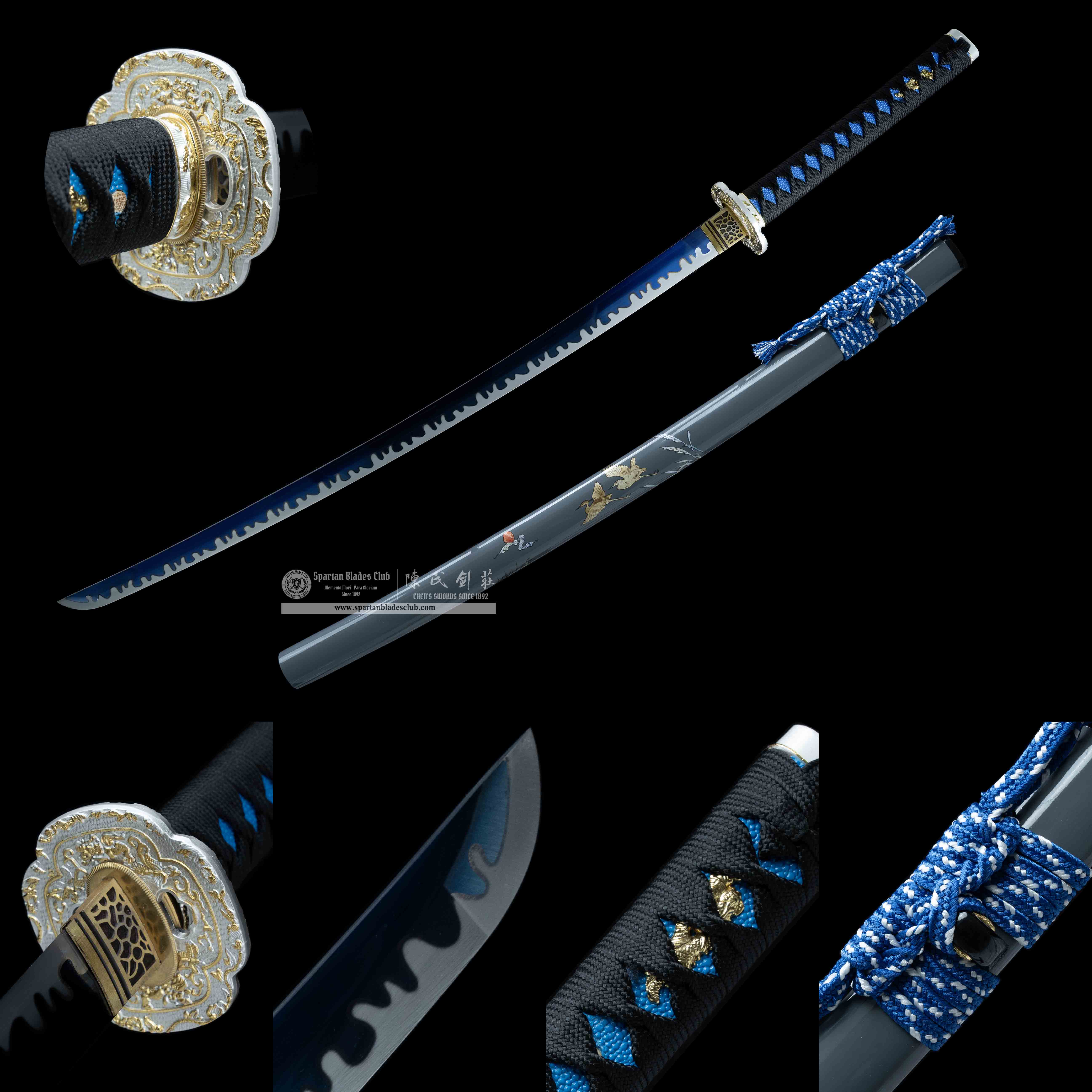 HY97 | Sōkaku Samurai | Katana | High manganese steel | hand-forged | crane | Blue&Grey | Battle-Ready | Full-tang | Spartan Blades Club | CHEN'S SWORDS 1892 - Spartan Blades Club