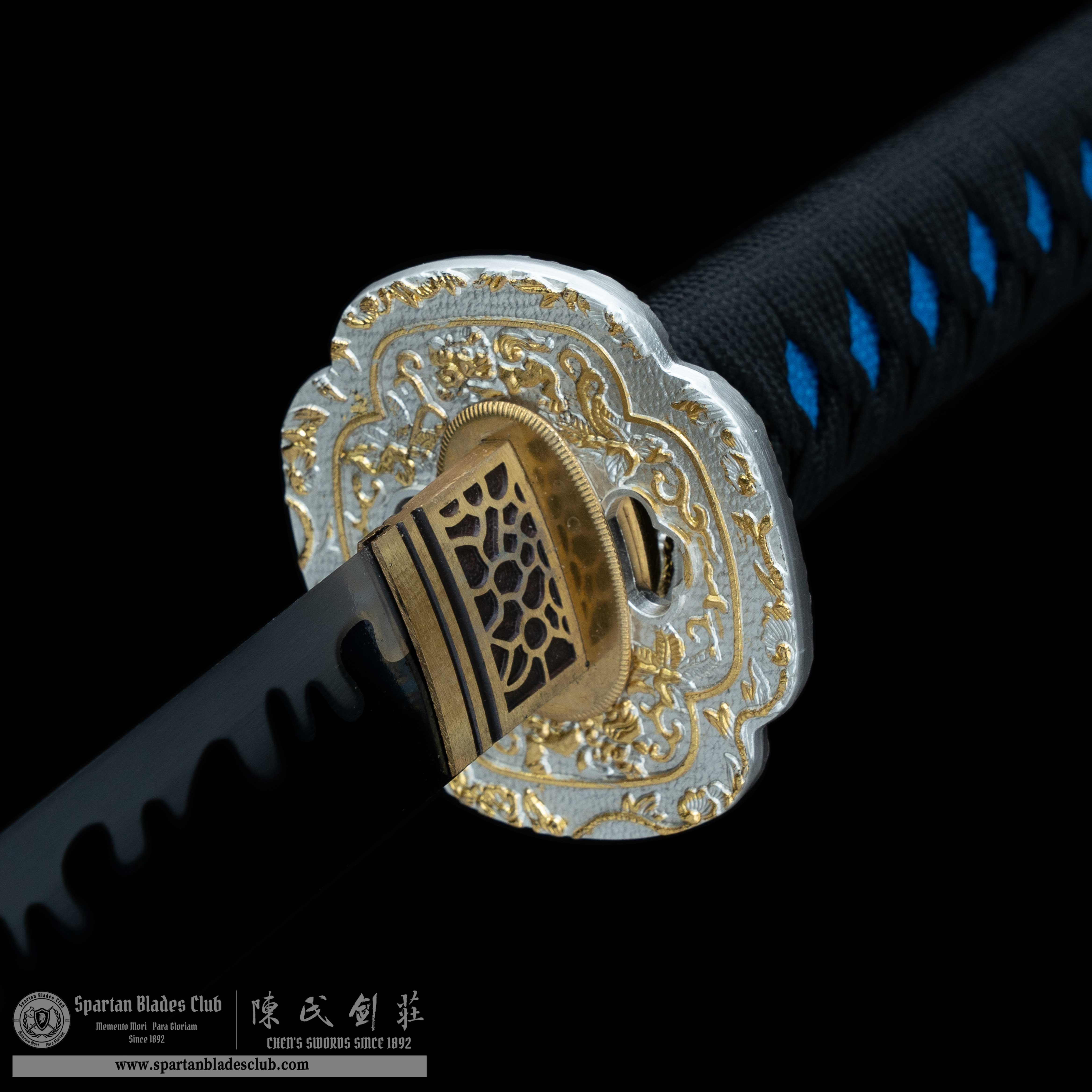 HY97 | Sōkaku Samurai | Katana | High manganese steel | hand-forged | crane | Blue&Grey | Battle-Ready | Full-tang | Spartan Blades Club | CHEN'S SWORDS 1892 - Spartan Blades Club - 陳氏劍莊1892